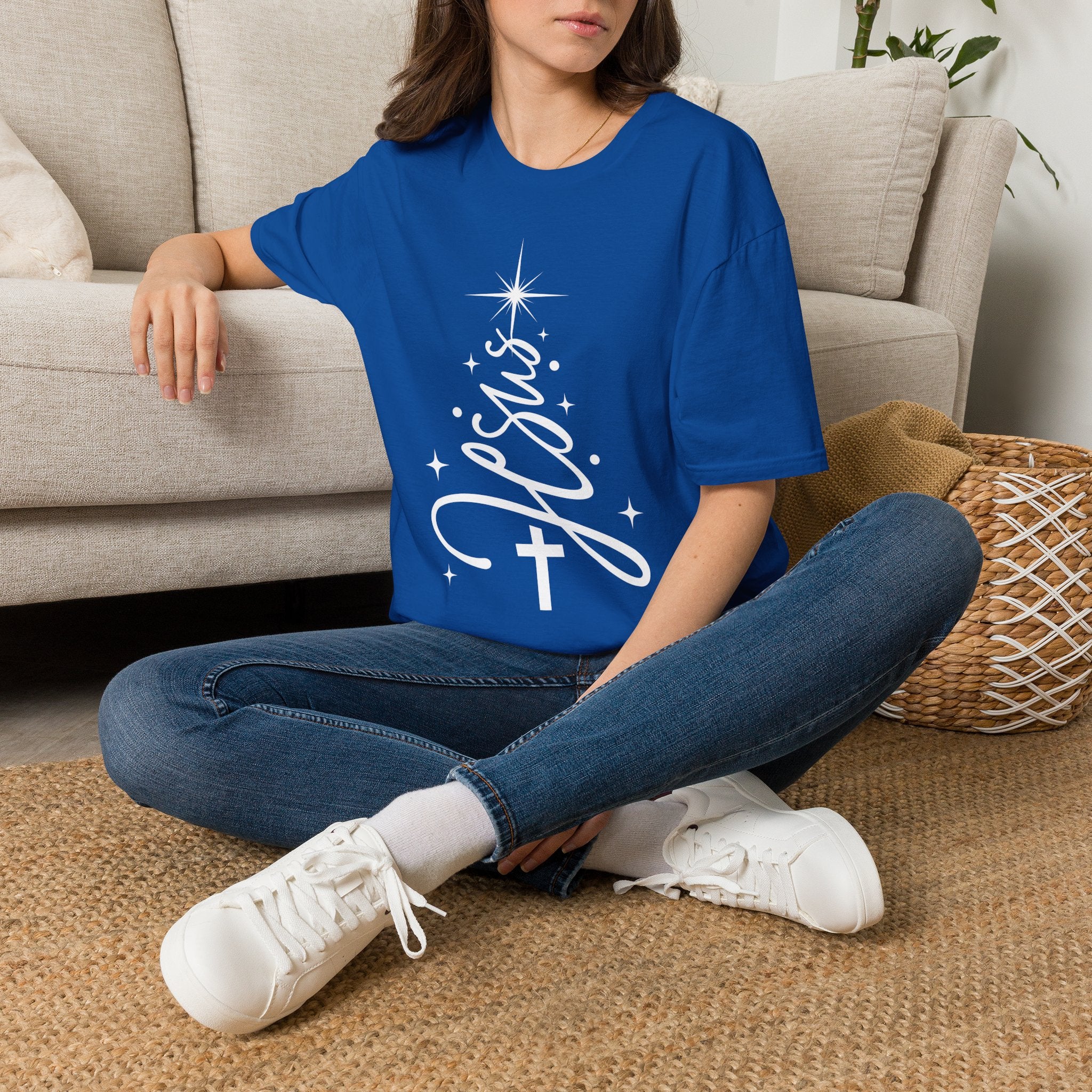 Jesus Christmas T-Shirt — Script Cross & Star Holiday Tee