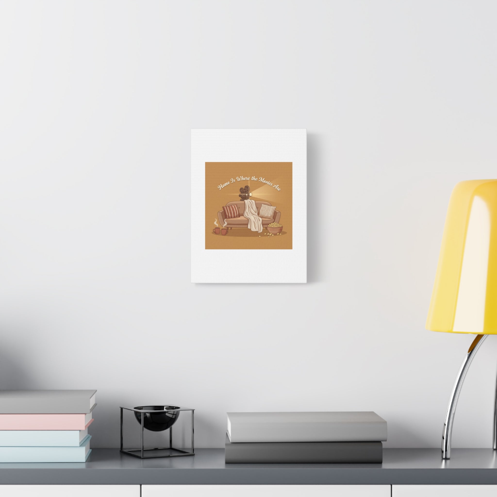 Home Is Where the Movies Are Canvas | cozy night art, home cinema decor