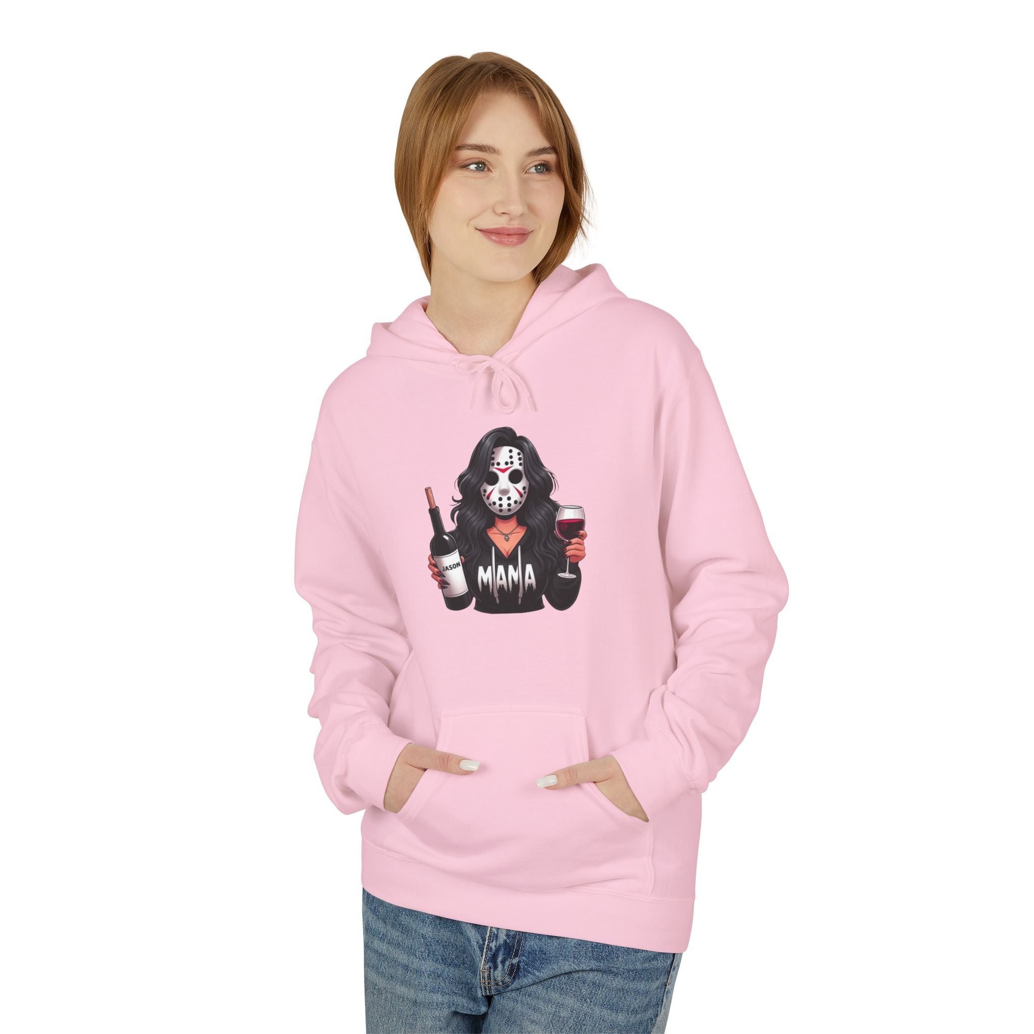 Horror Mama Hoodie – Jason Mask Wine Mom Graphic Hoodie
