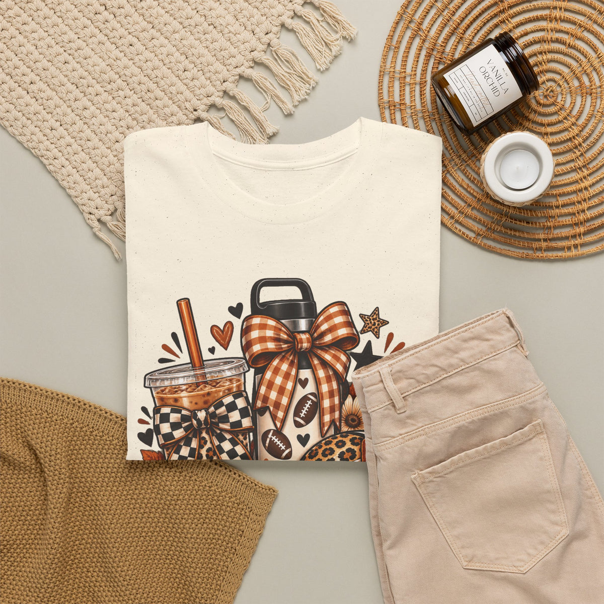 Fall Cozy Coffee T-Shirt — Pumpkin Spice, Plaid Bows & Floral Autumn Graphic Tee