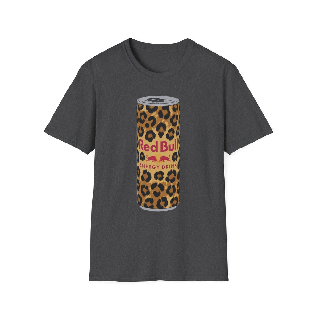 Leopard Print Red Bull Can T‑Shirt — Energy Drink Graphic Tee