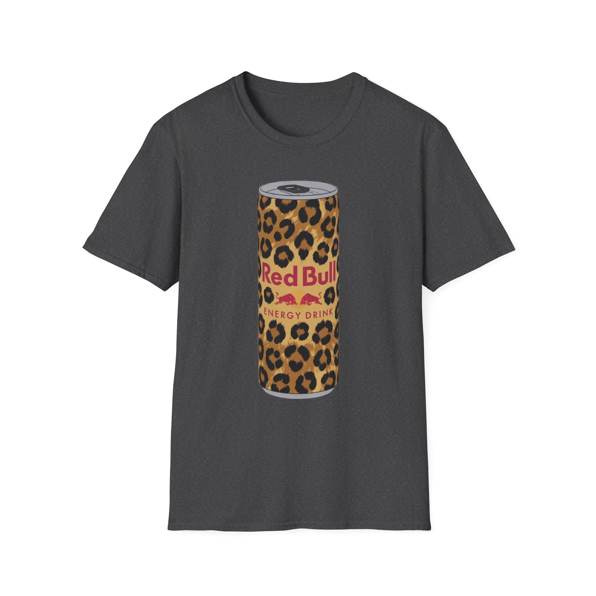 Leopard Print Red Bull Can T‑Shirt — Energy Drink Graphic Tee