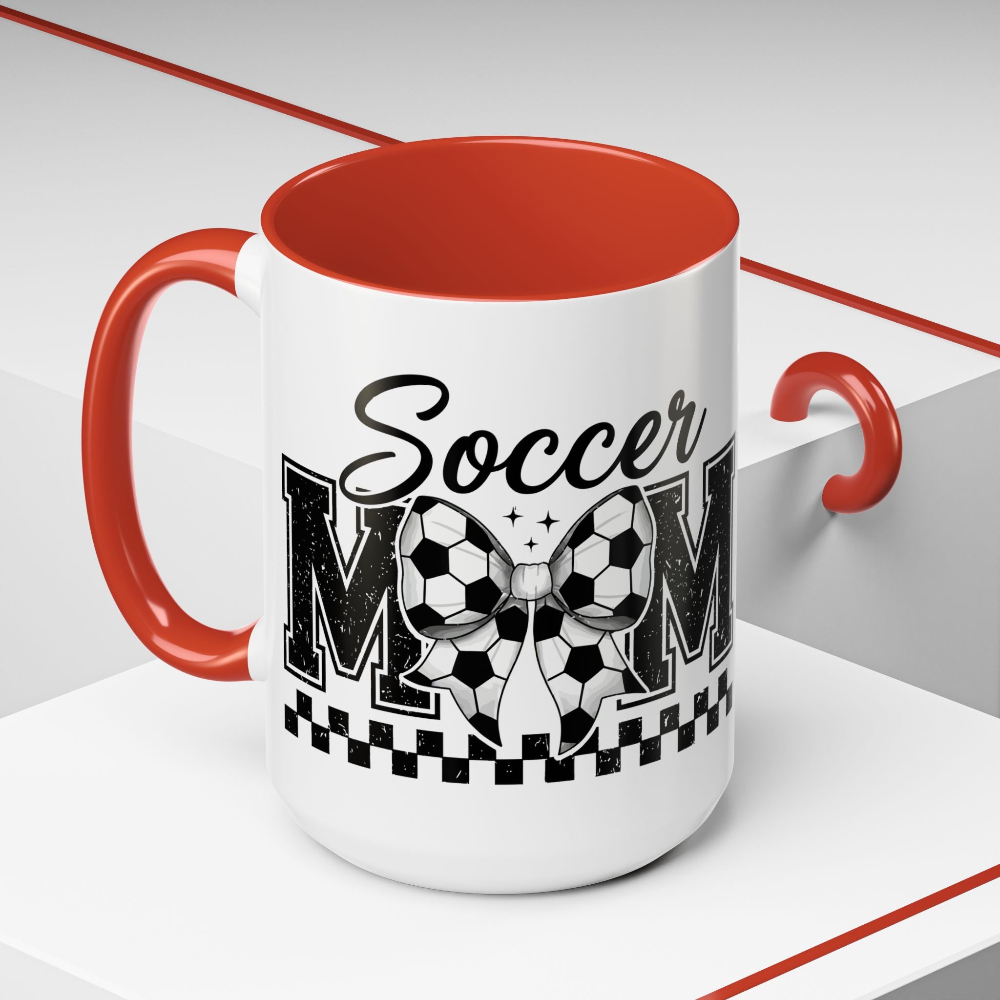 Soccer Mom Accent Coffee Mug — Black Interior & Handle, Soccer Ball Graphic