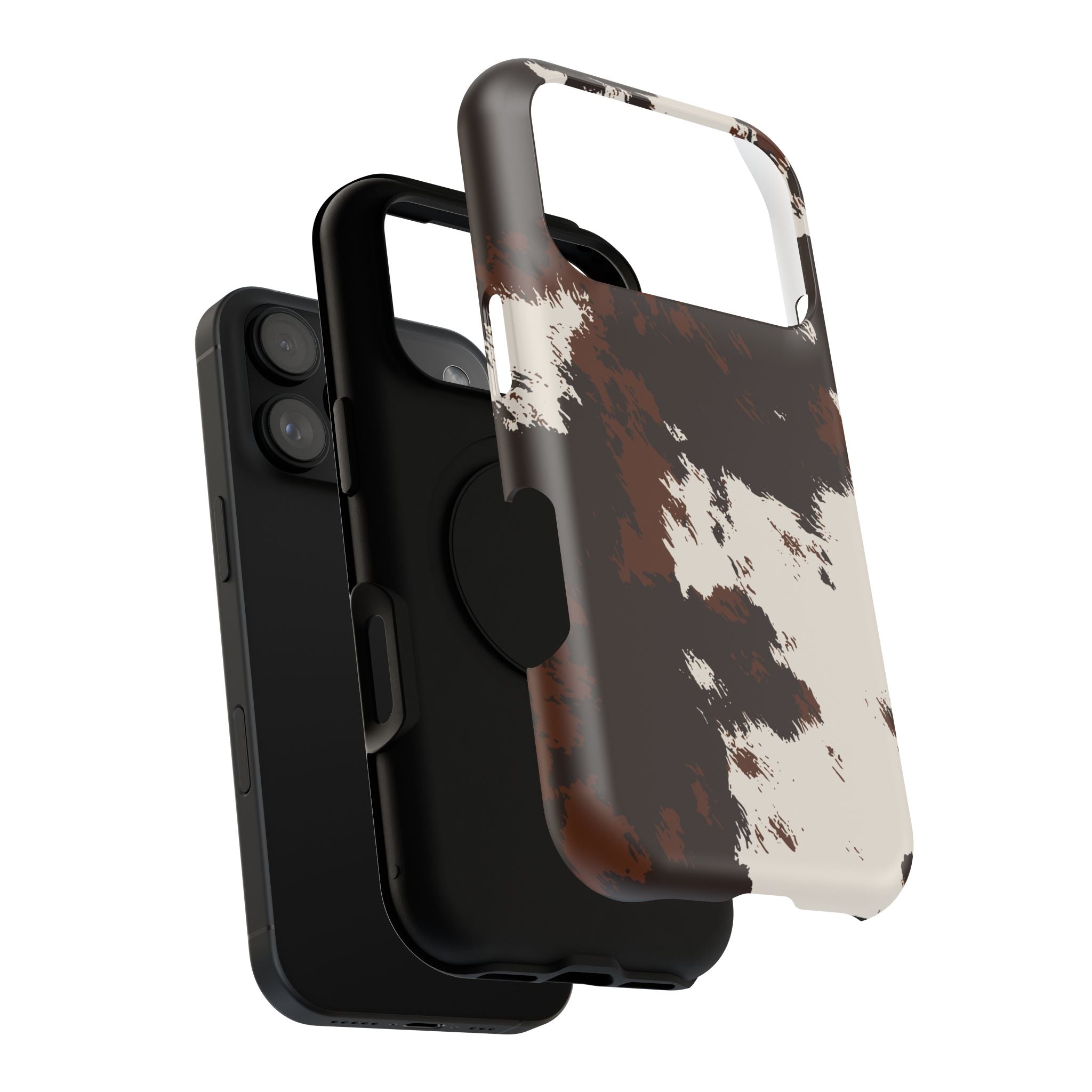Cowhide Print Impact Phone Case — Brown & Cream Protective Cover