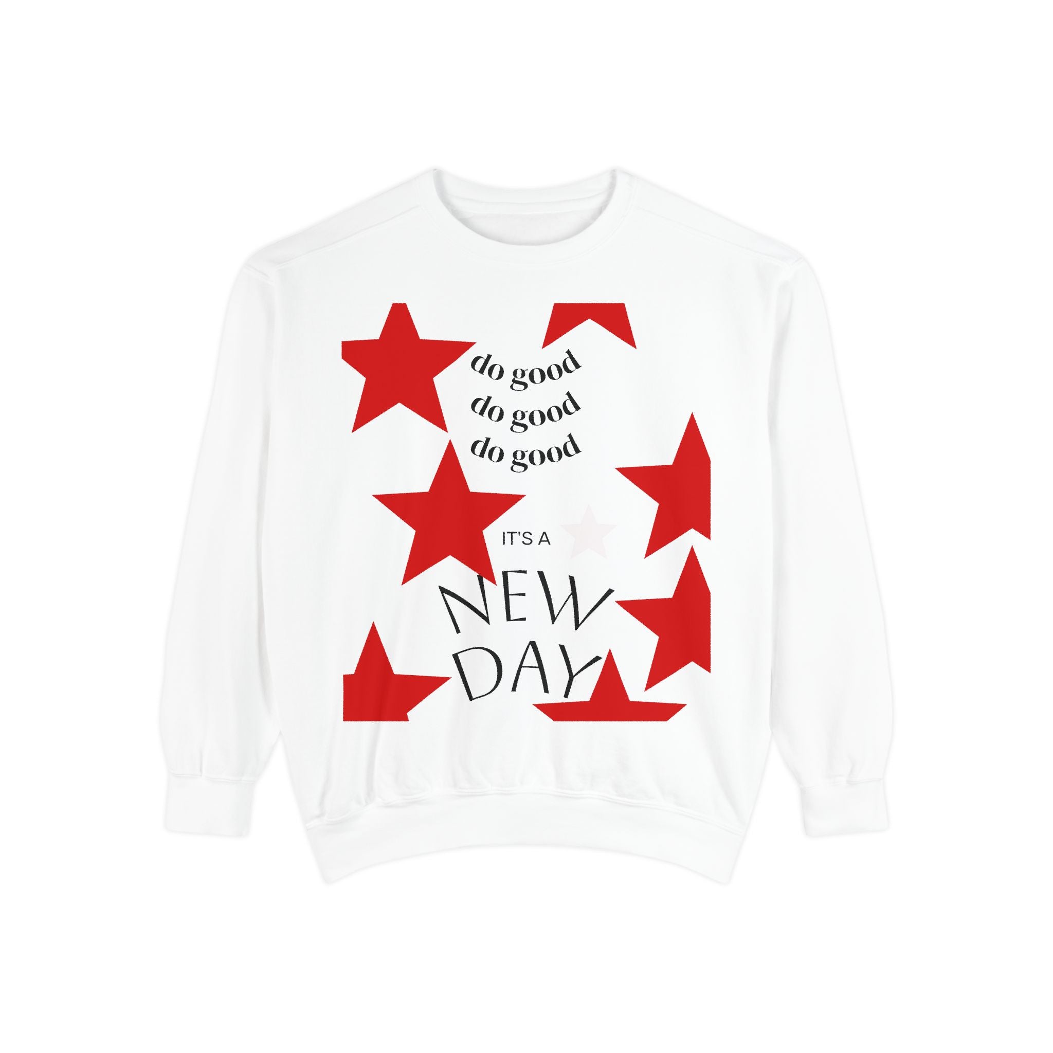 Red Stars New Day Sweatshirt | 'do good' Typography Crewneck