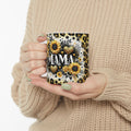 Sunflower Leopard 'Mama' Ceramic Mug — Floral Animal Print Coffee Cup (11oz & 15oz)