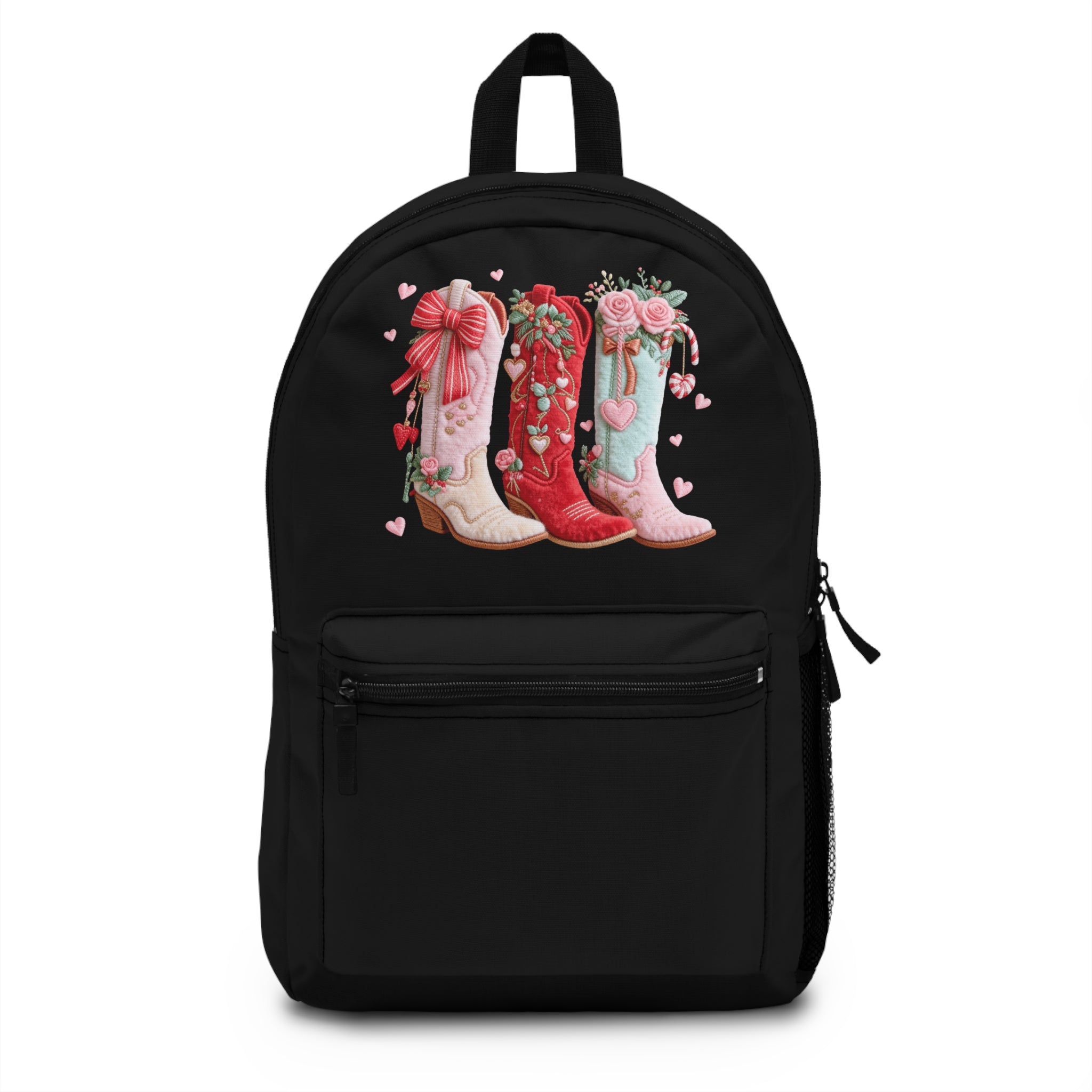 Cowgirl Boots Floral Backpack — Cute Western Heart Cowboy Boot Design