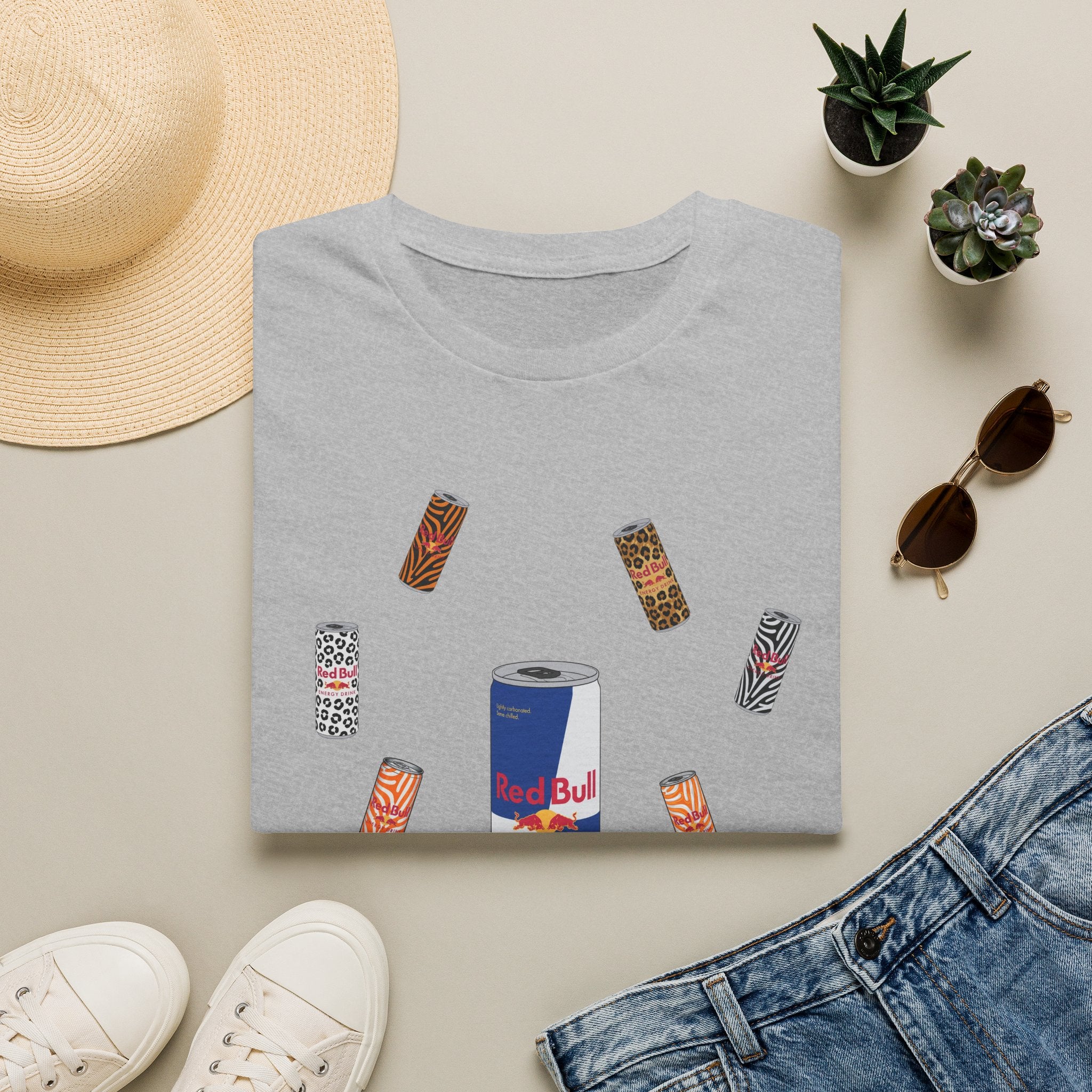 Energy Drink & Lip Balm Graphic T-Shirt — Playful Red Bull Design