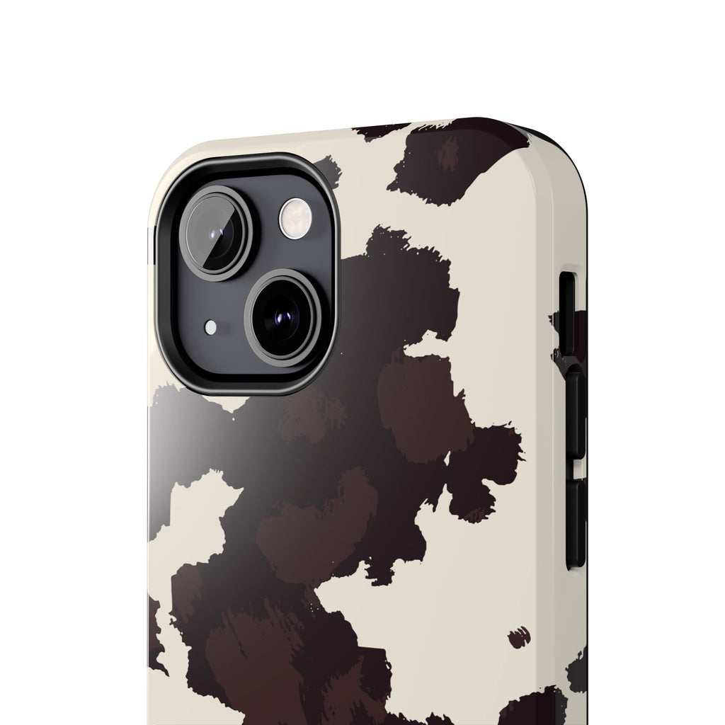 Cow Print Tough Phone Case — Brown Cream Protective Phone Cover