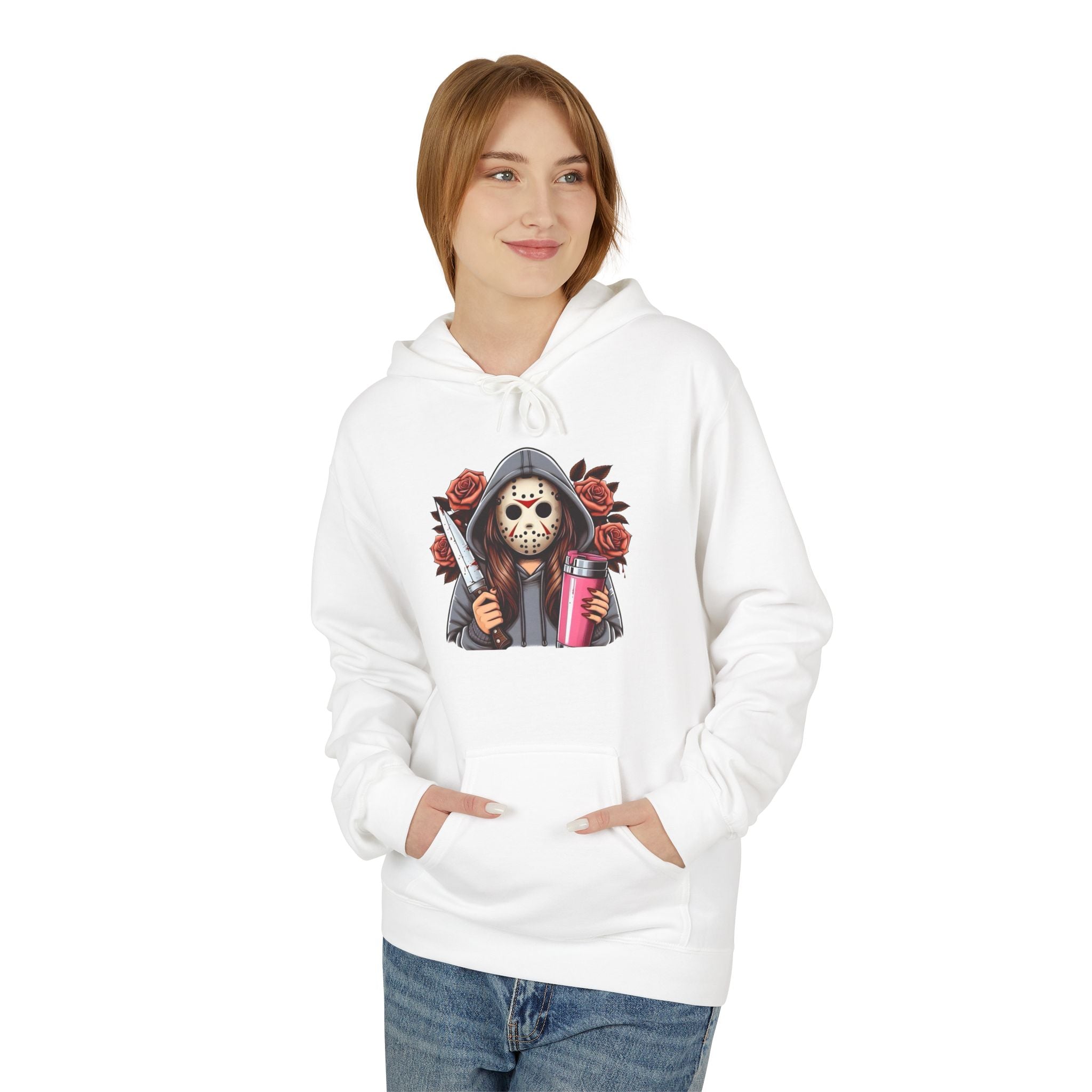 Horror Skull with Roses Hoodie — Jason Mask Killer Design Pullover