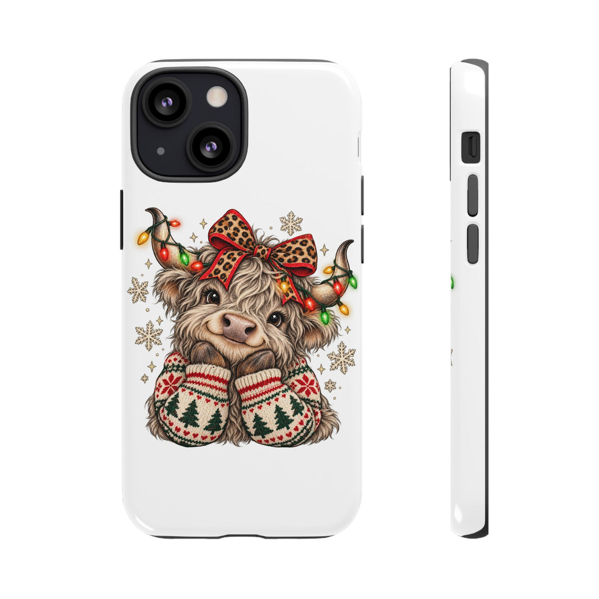 Holiday Highland Cow Phone Case – Festive Lights & Cozy Sweater Design
