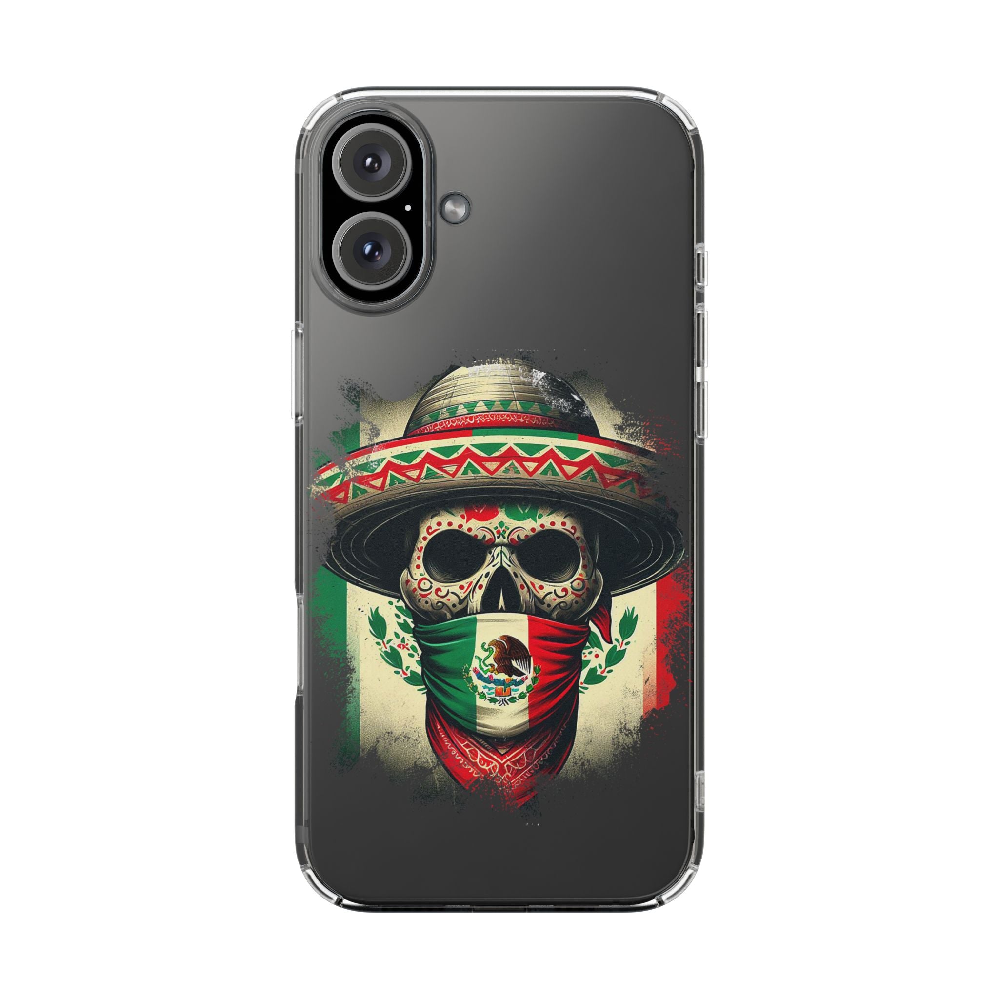 Clear Magnetic Phone Case — Day of the Dead Skull with Mexican Flag Bandana