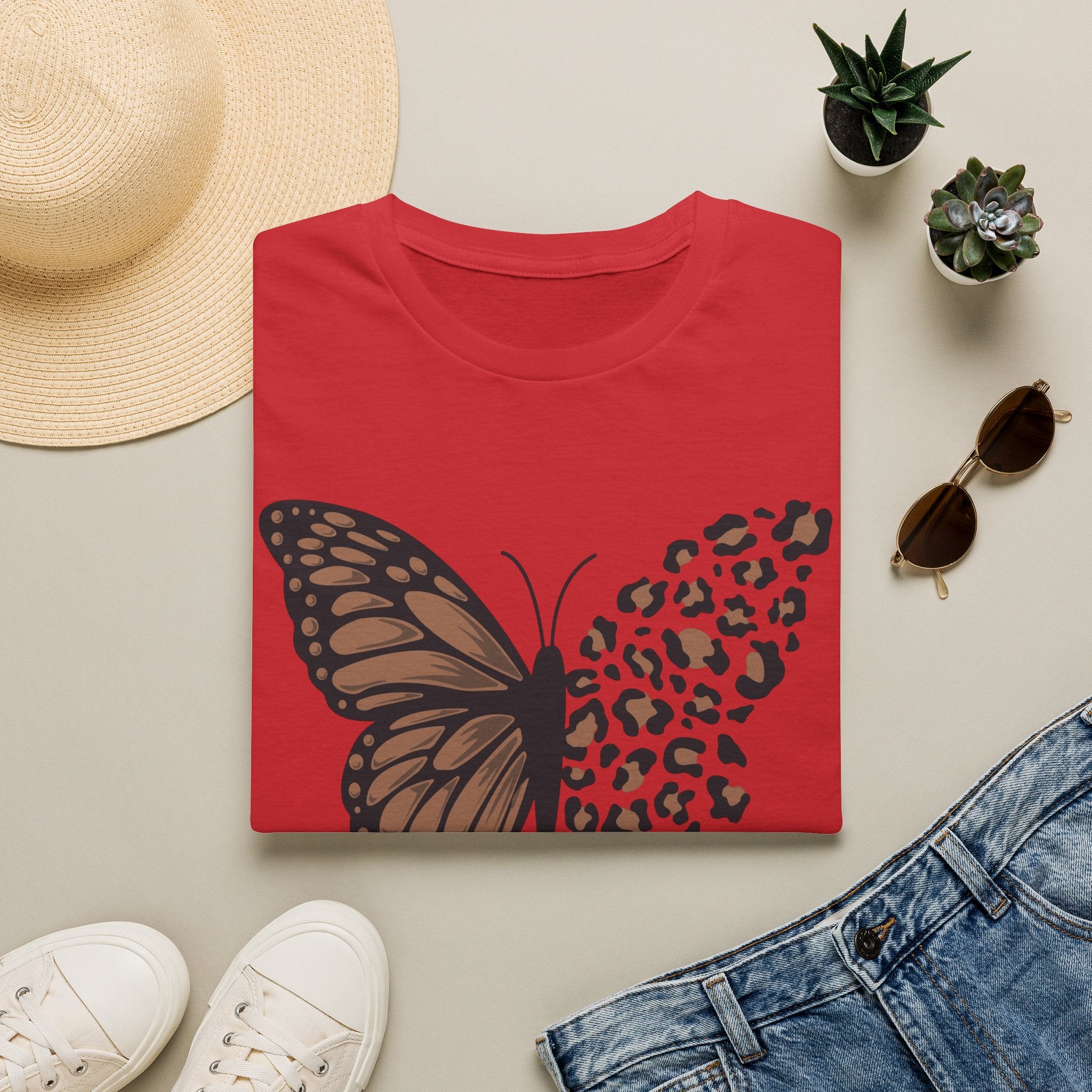 Butterfly Leopard Tee — Brown Monarch & Leopard Print Graphic T-Shirt
