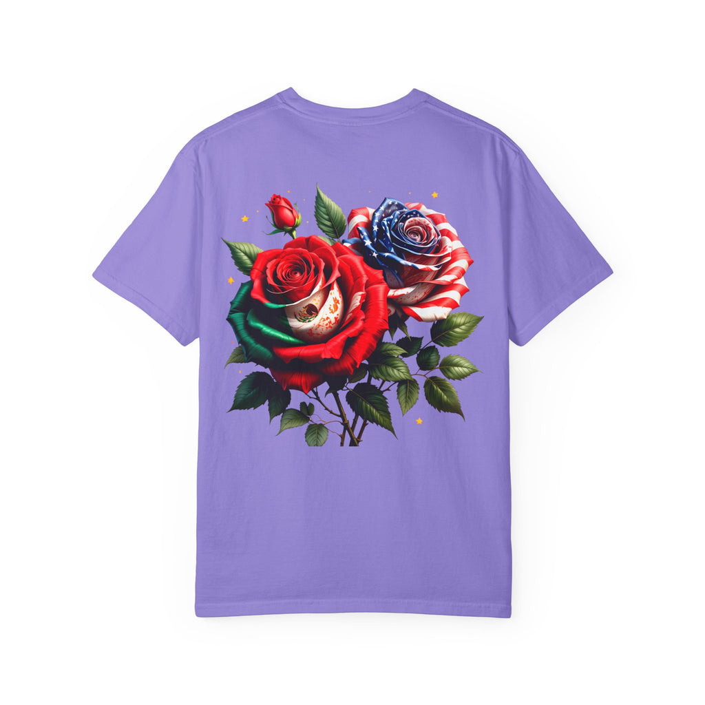 Rose Bouquet T-Shirt — Vintage Red & Blue Floral Back Graphic