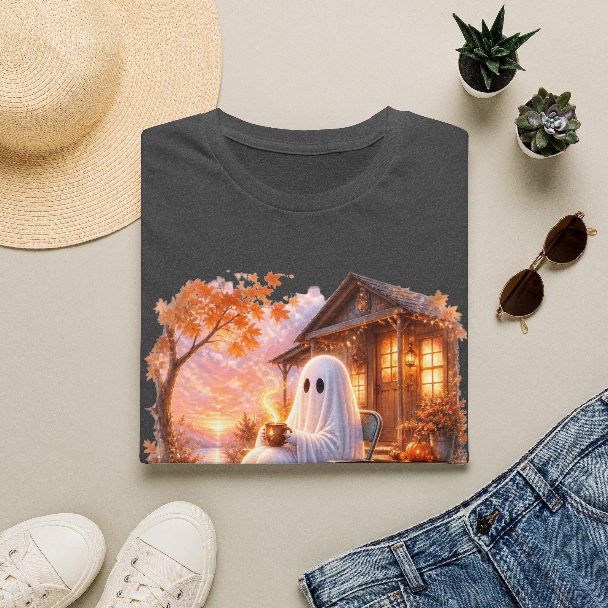 Ghost Cozy Fall T-Shirt — "Mentally on Fire" Autumn Halloween Tee