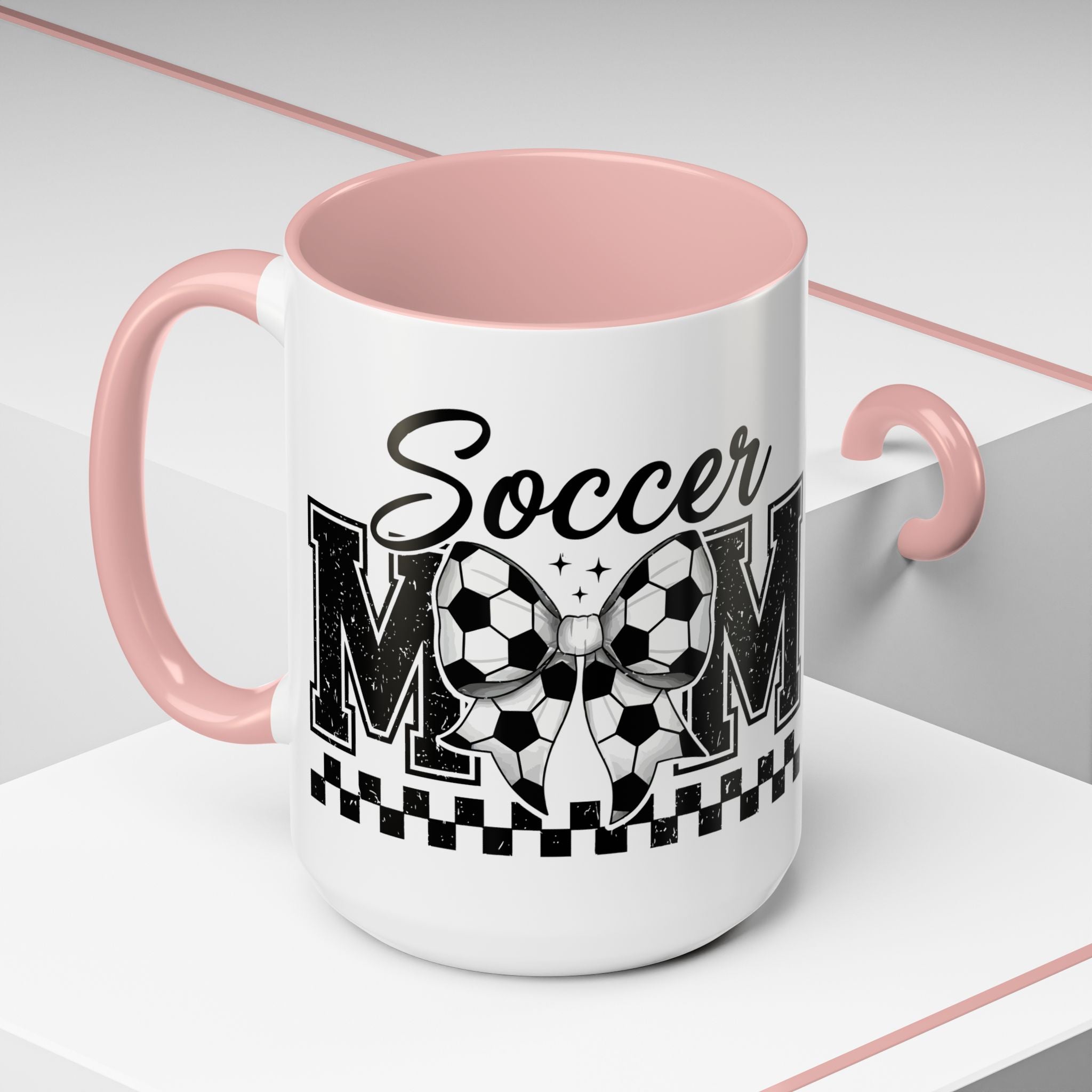 Soccer Mom Accent Coffee Mug — Black Interior & Handle, Soccer Ball Graphic