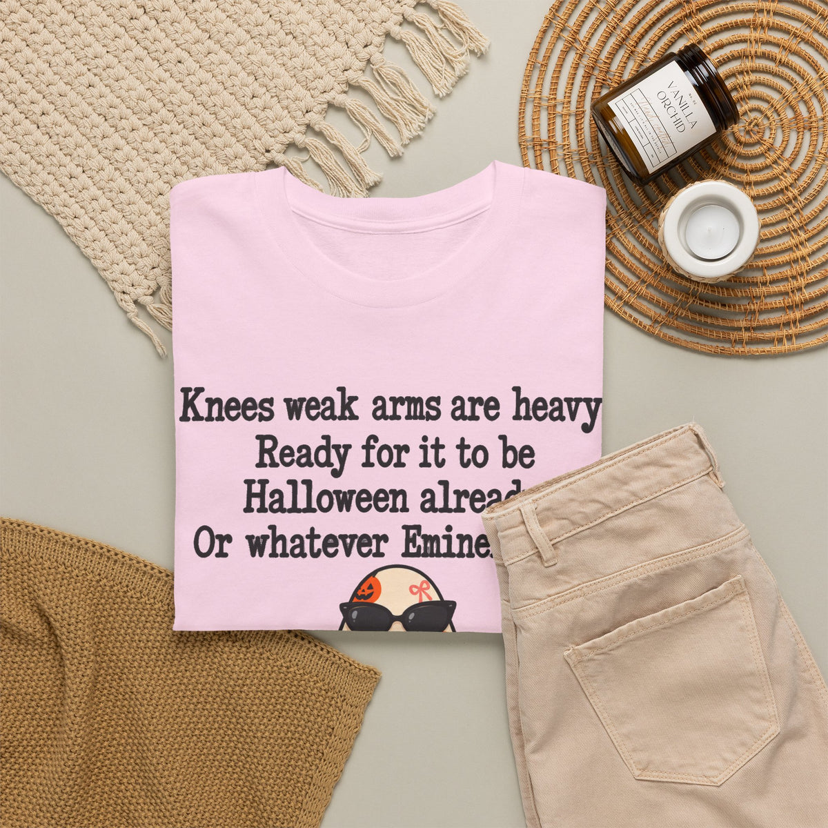 Funny Halloween Ghost T-Shirt — "Knees weak arms are heavy. Ready for it to be Halloween already. Or whatever Slim said."