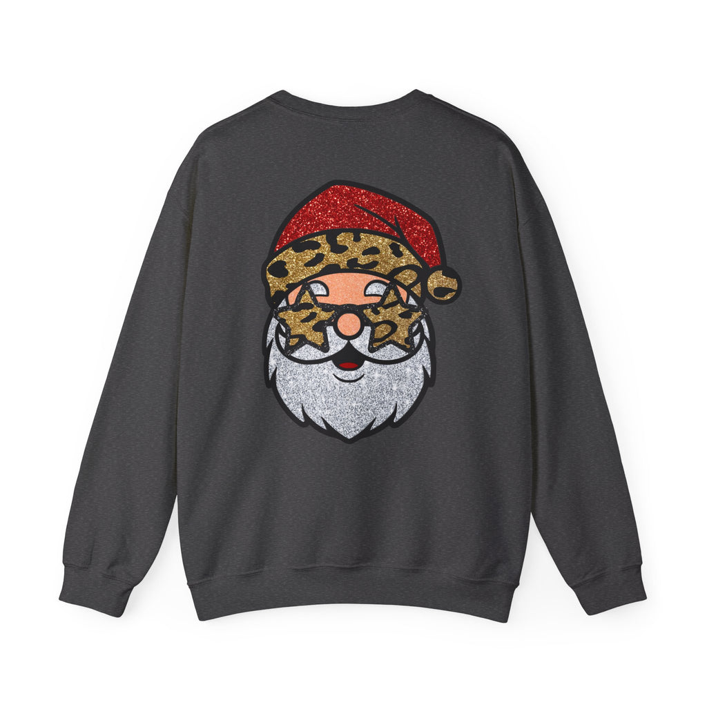 Santa Face Crewneck Sweatshirt — Leopard Santa Graphic Holiday Pullover