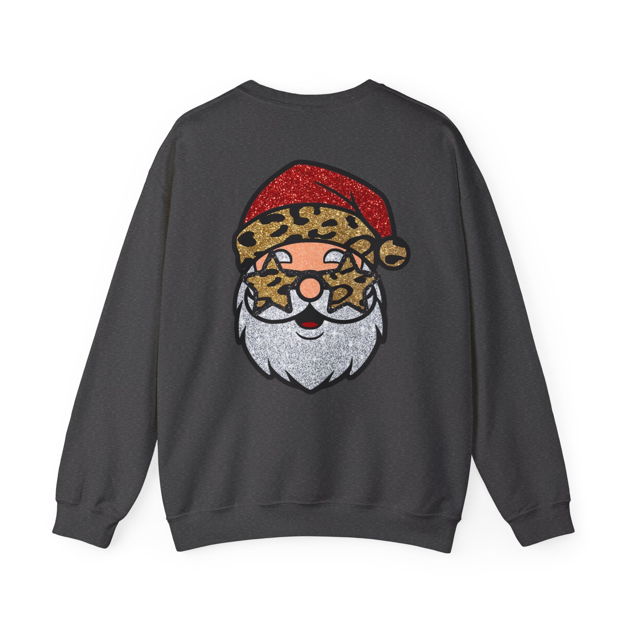 Santa Face Crewneck Sweatshirt — Leopard Santa Graphic Holiday Pullover