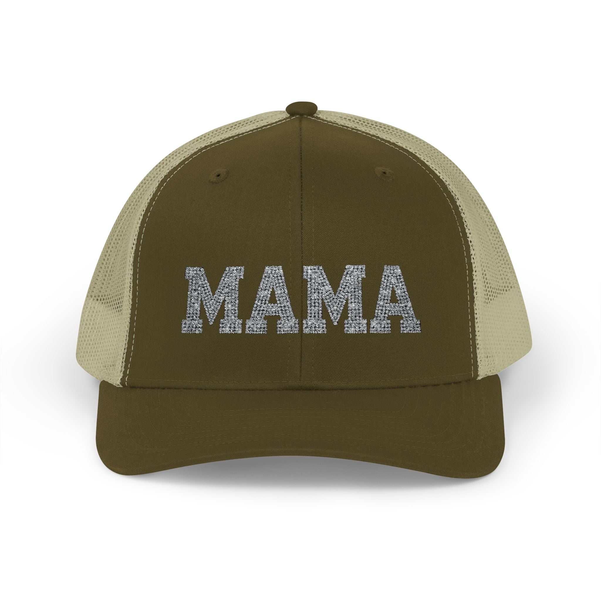 Mama Snapback Trucker Cap — Glitter Script "MAMA" Mesh Back Hat for Moms, Mother's Day Gift