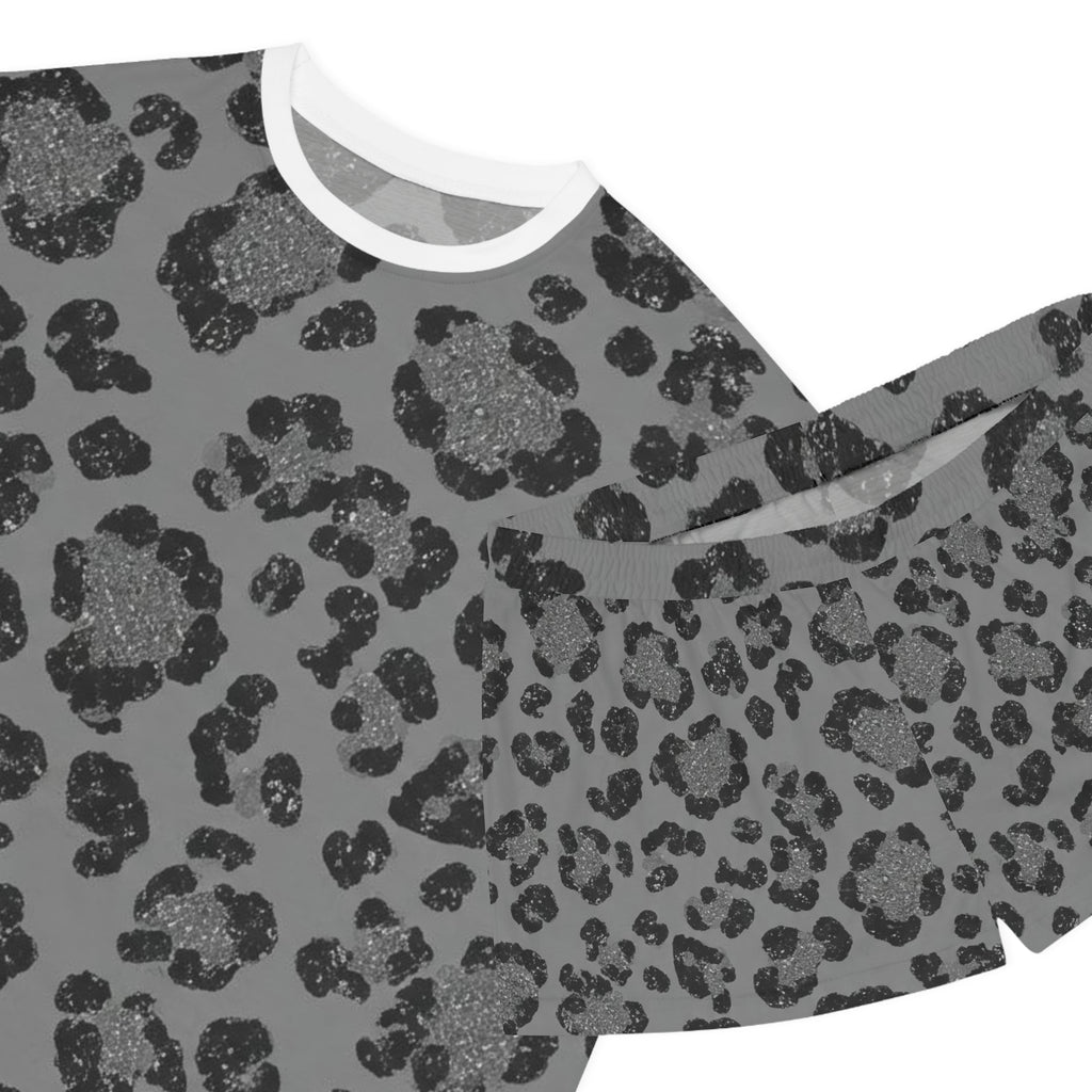 Leopard Print Women's Short Pajama Set — Cozy Gray Animal Print Sleepwear