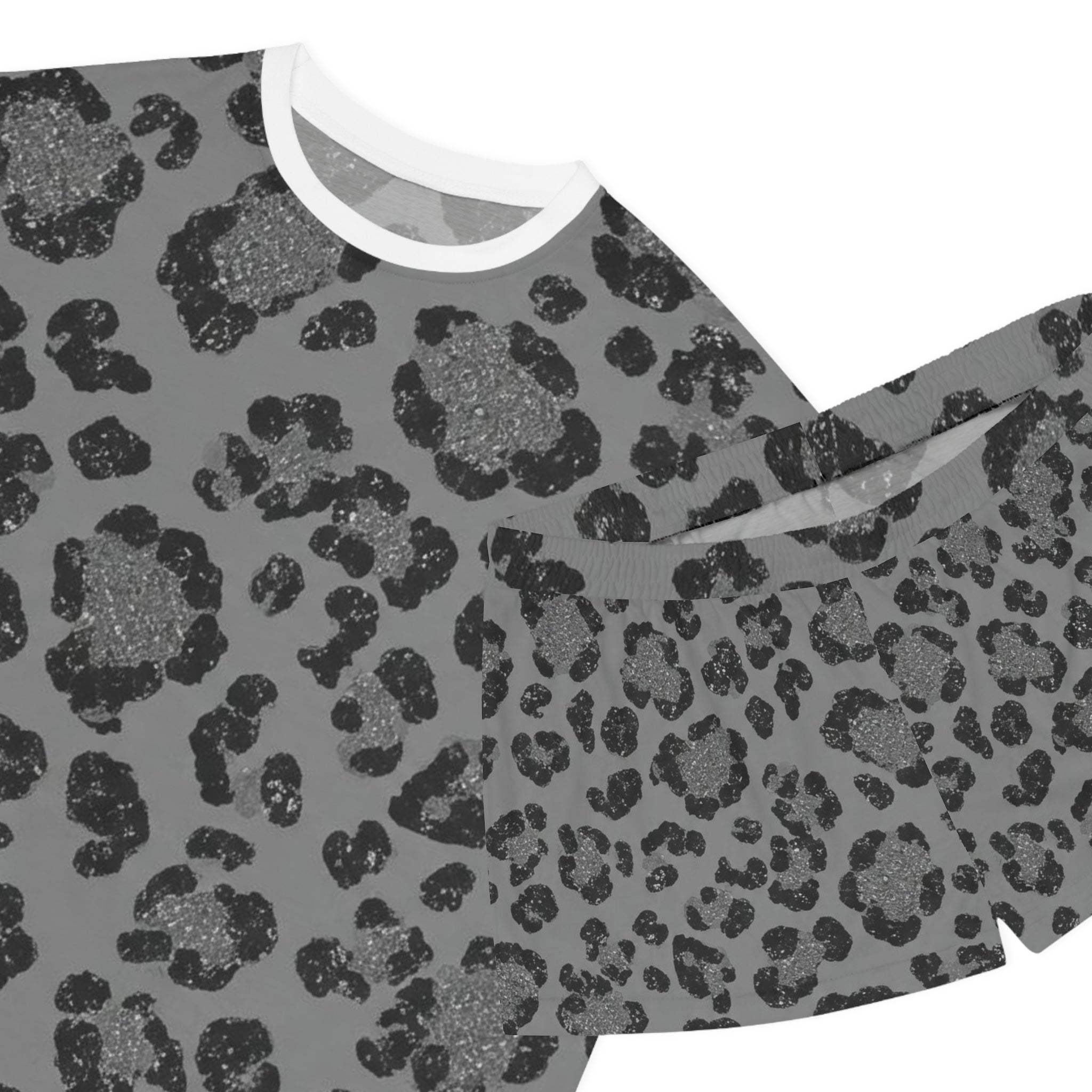 Leopard Print Women's Short Pajama Set — Cozy Gray Animal Print Sleepwear