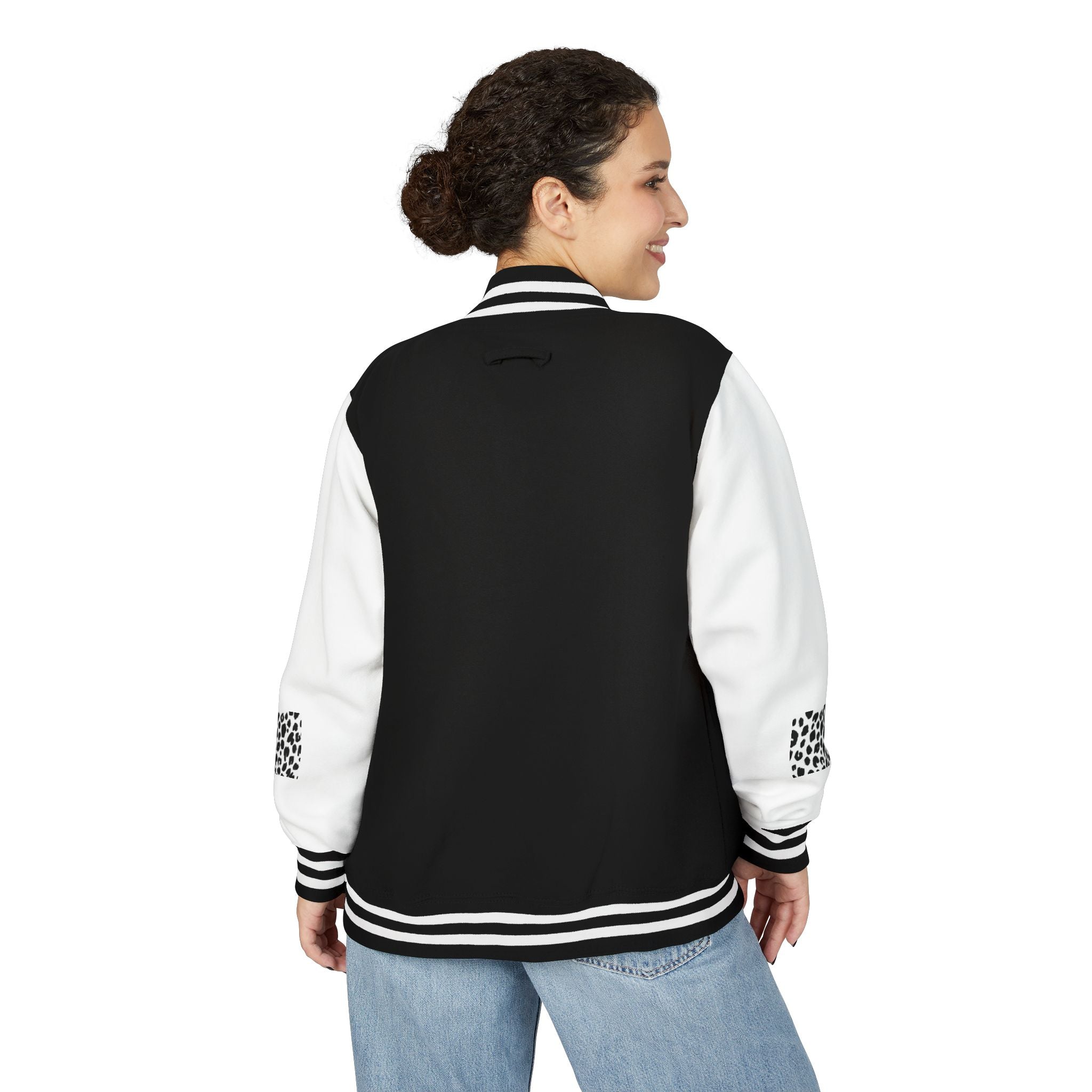 Black & White Leopard Pocket Letterman Jacket | Varsity Jacket