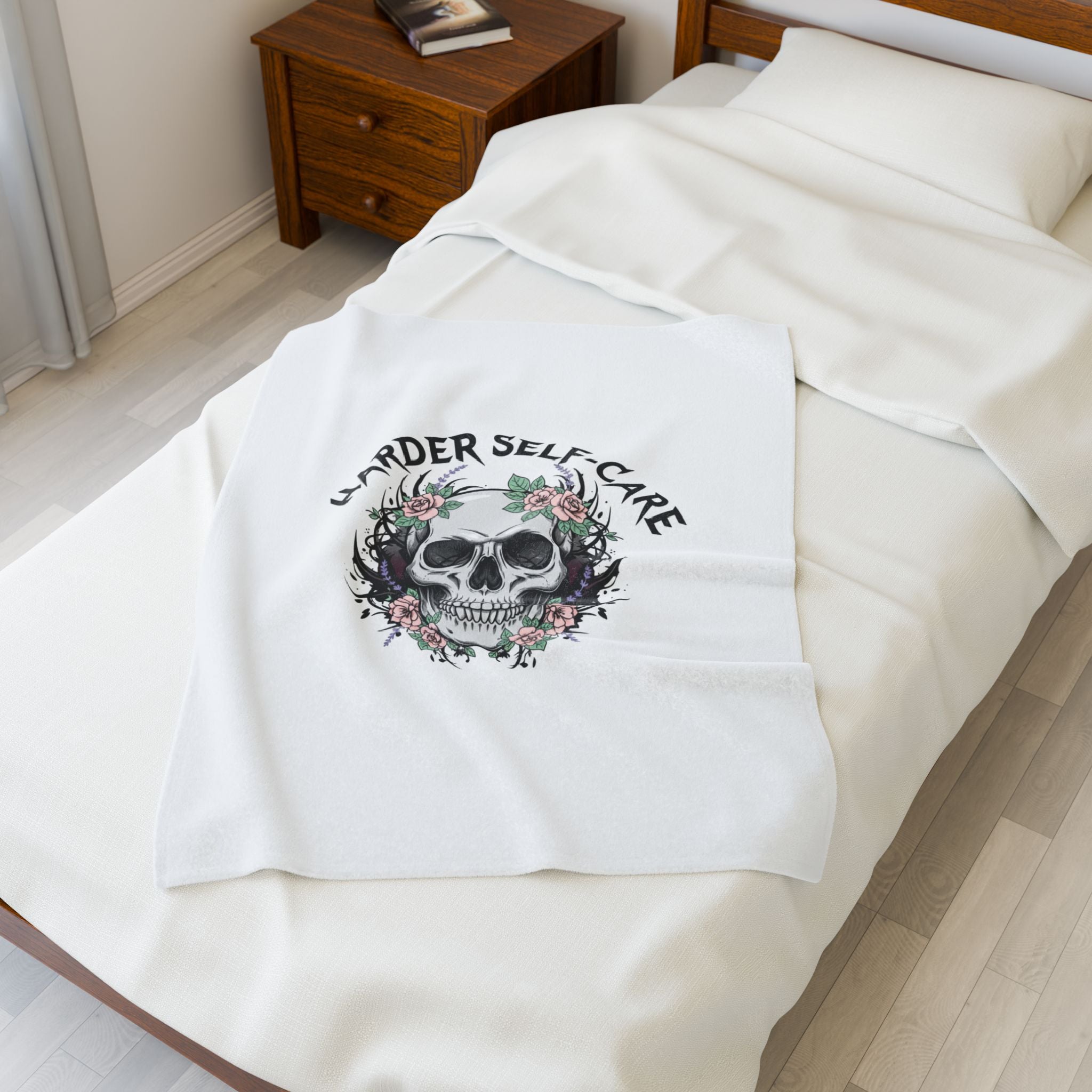 Harder Self-Care Skull Blanket | heavy metal wellness, gothic self-care