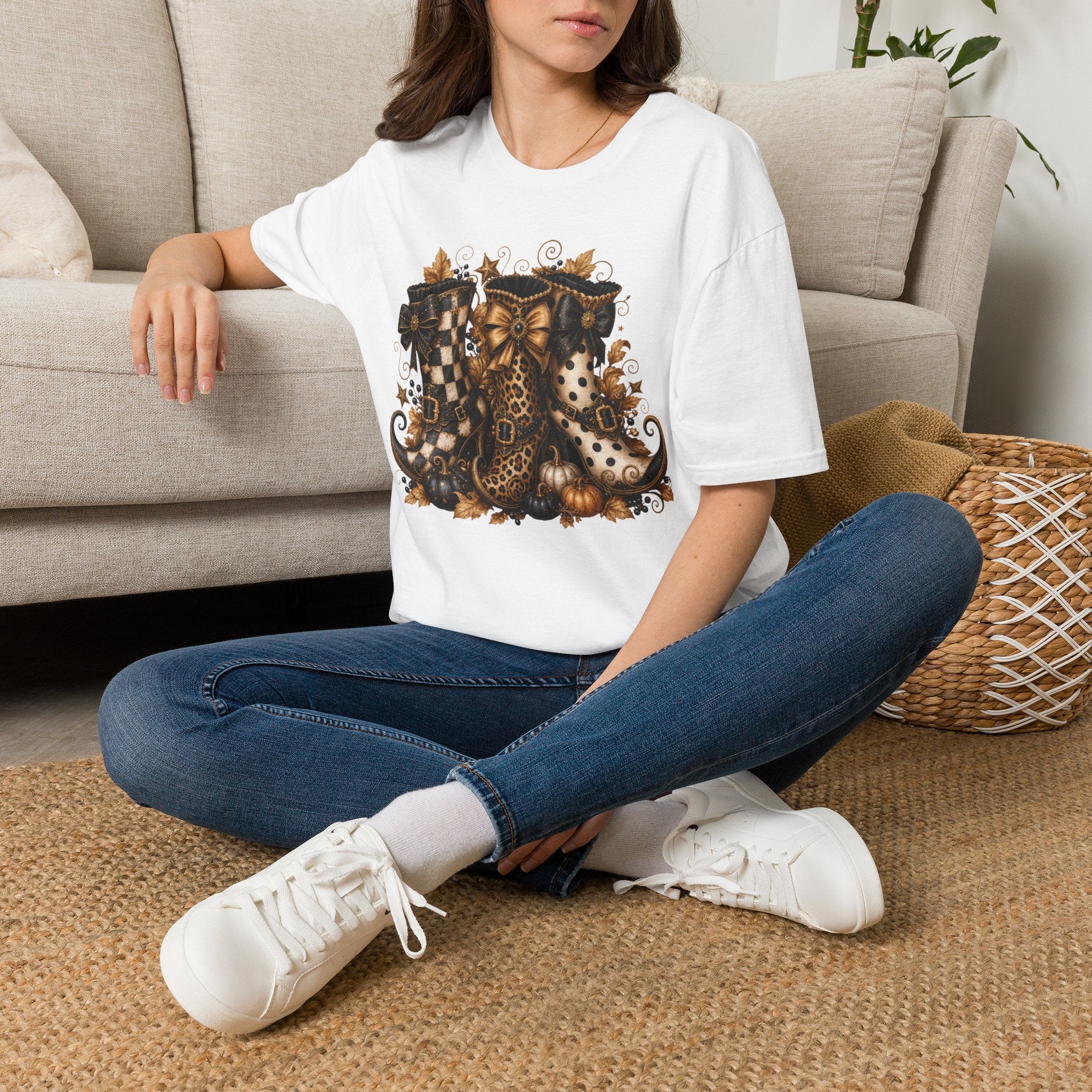 Leopard & Plaid Fall Boots Graphic T-Shirt