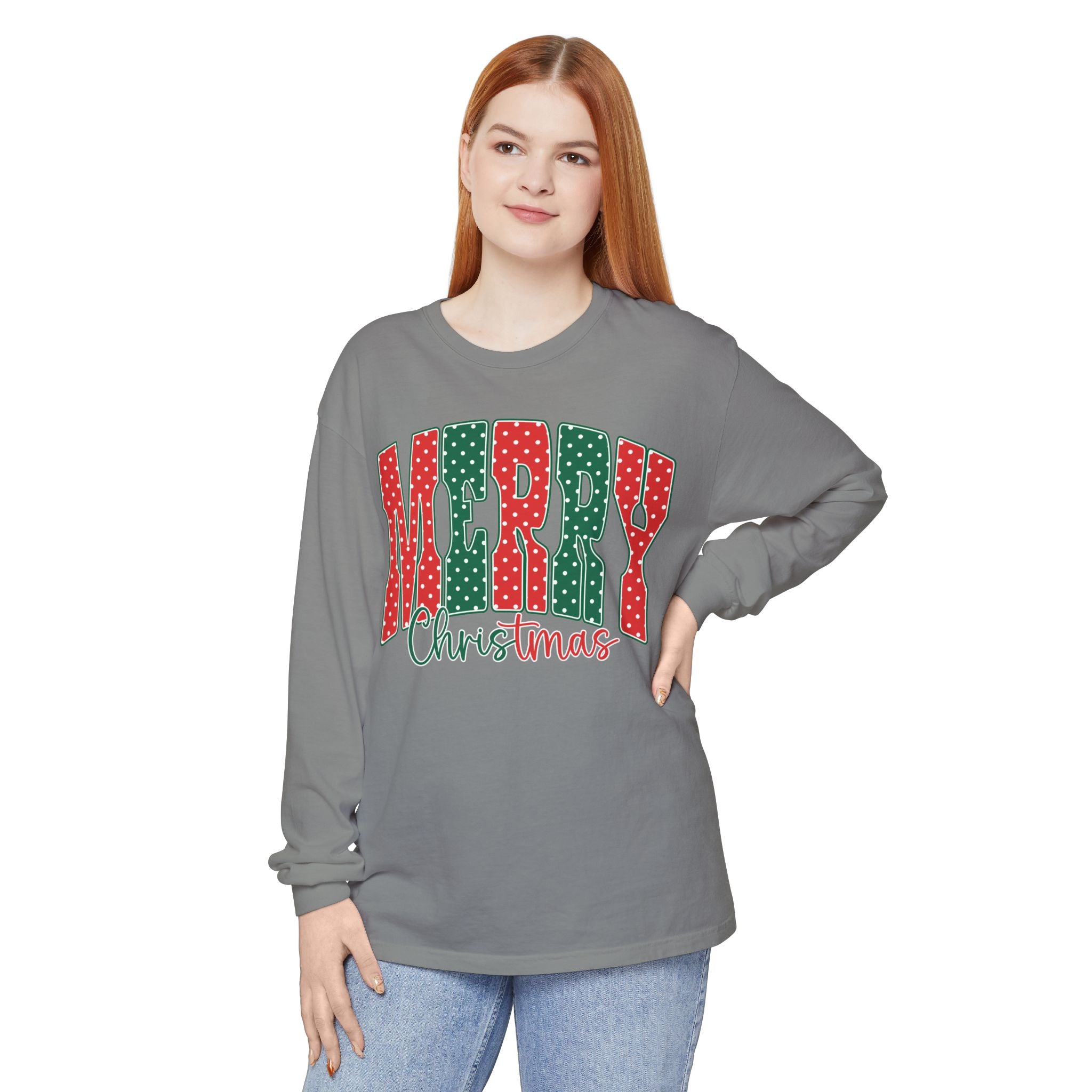 Merry Christmas Long Sleeve Tee — Festive Red & Green Holiday Shirt