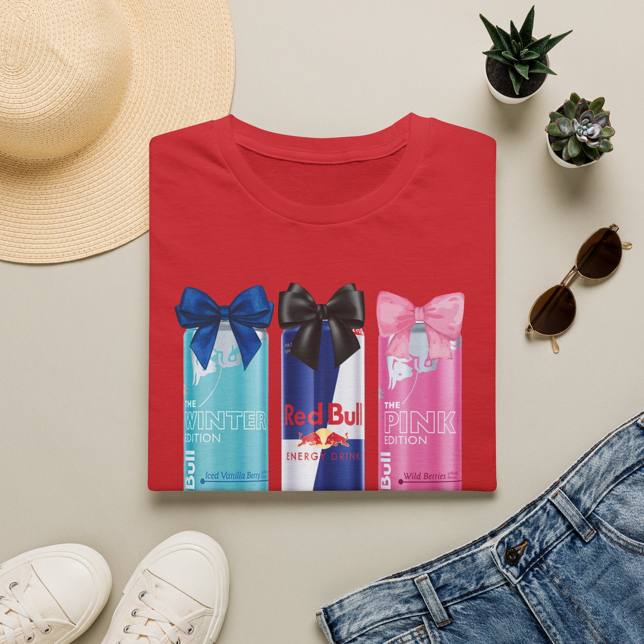 T-Shirt — “First I Need a Red Bull” Energy Drink Can Graphic Tee