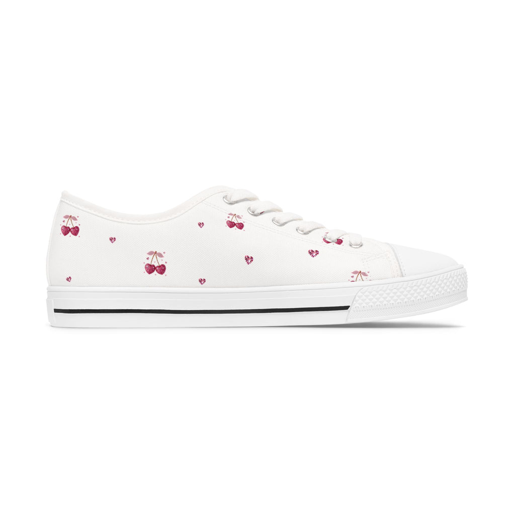 Tiny Cherry Pattern Women's Low Top Sneakers | Cute Fruit Print Canvas