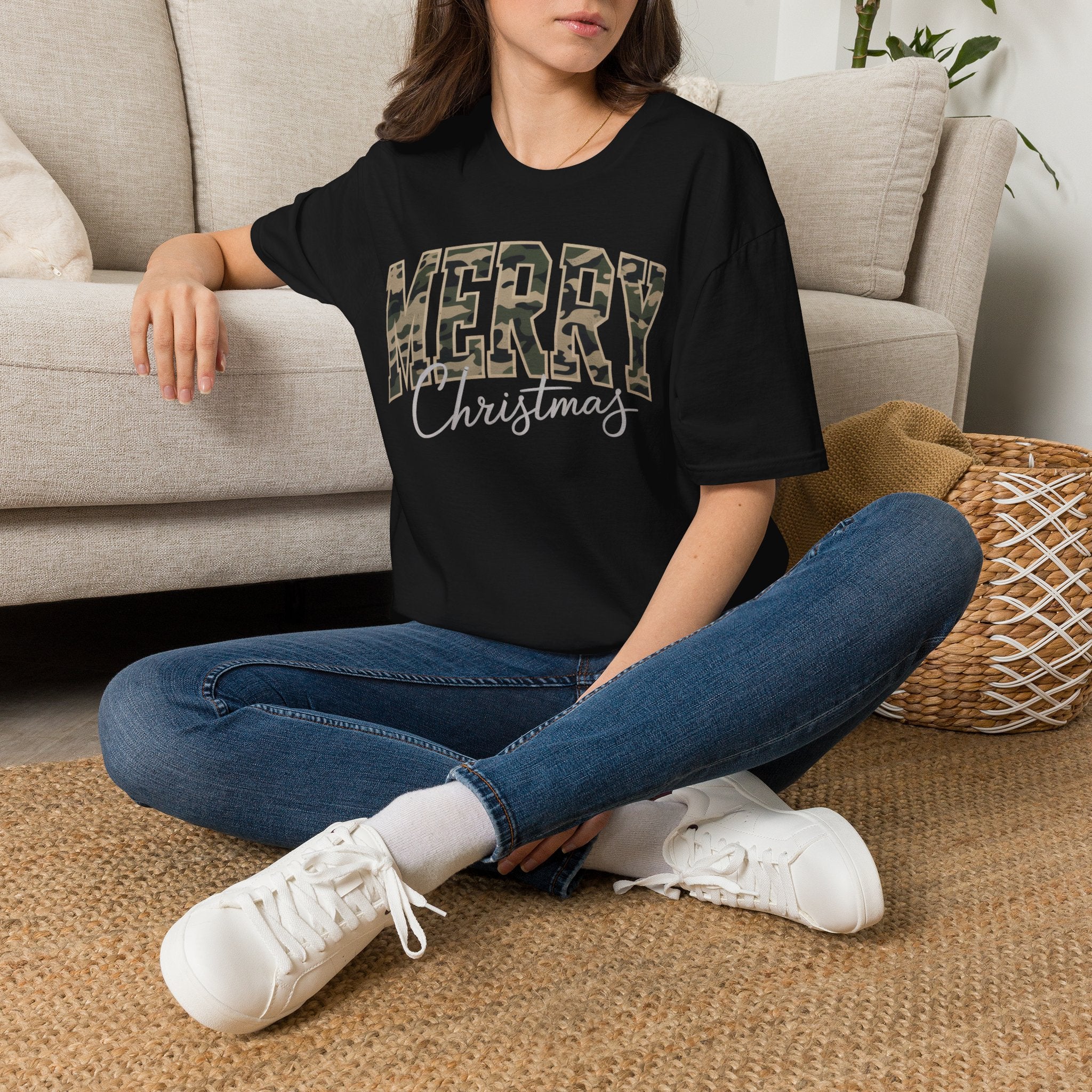 Merry Christmas Camo Tee — Women's Holiday Graphic T-Shirt