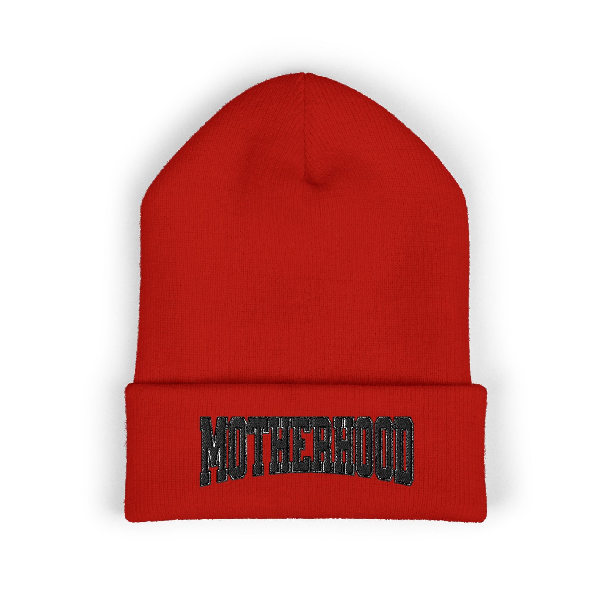 Motherhood Embroidered Cuffed Beanie — Cozy Mom Knit Hat