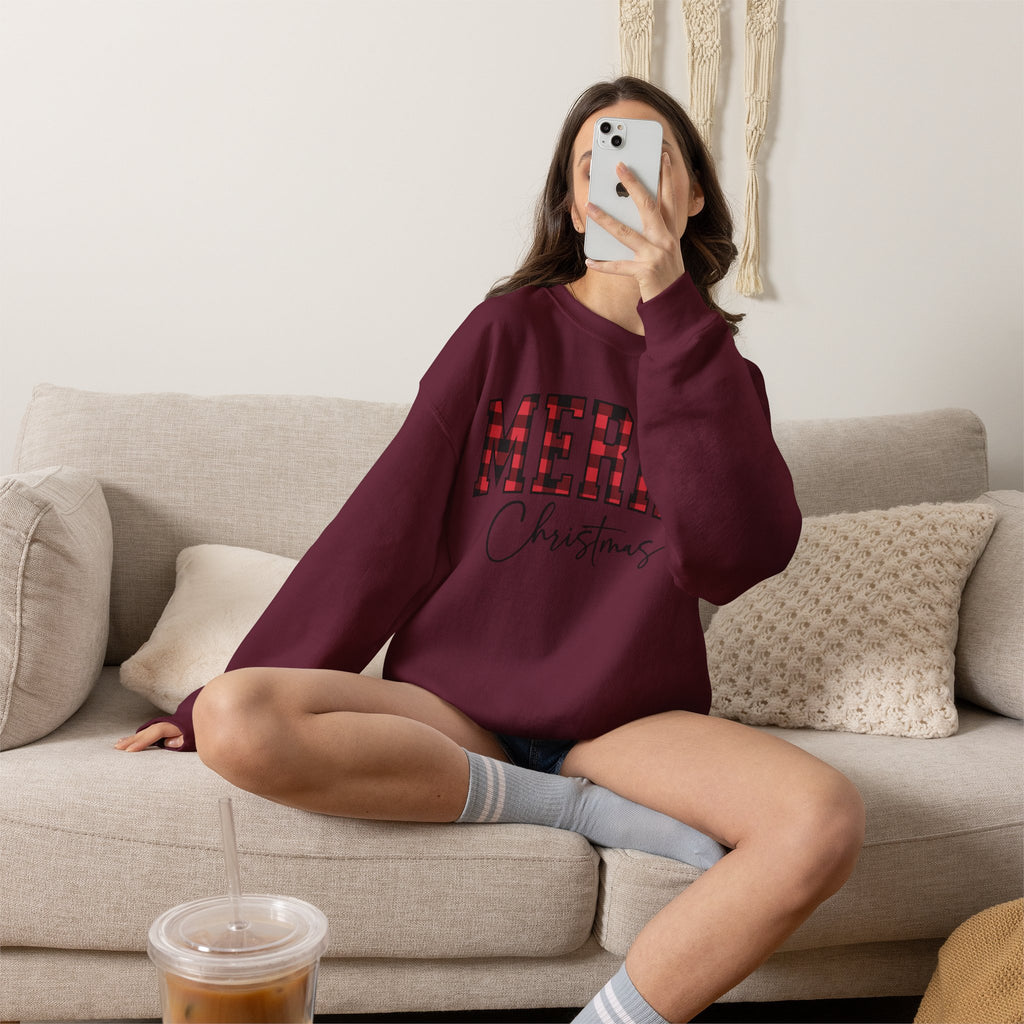 Christmas Plaid "Merry Christmas" Crewneck Sweatshirt