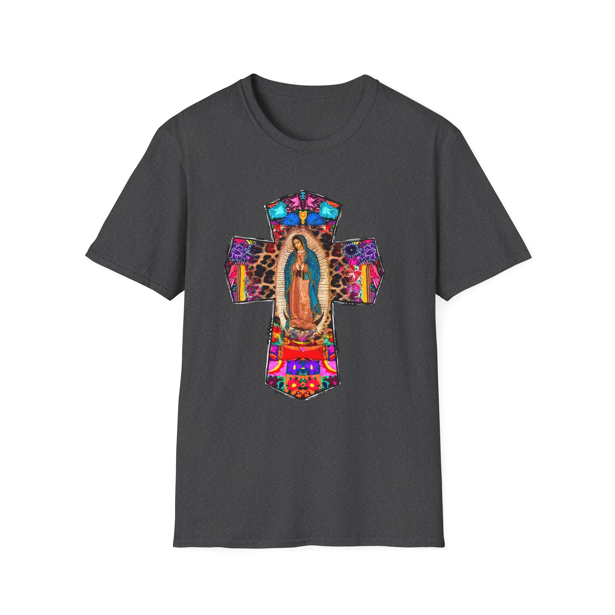 Our Lady of Guadalupe Cross T-Shirt | Religious Mexican Folk Art