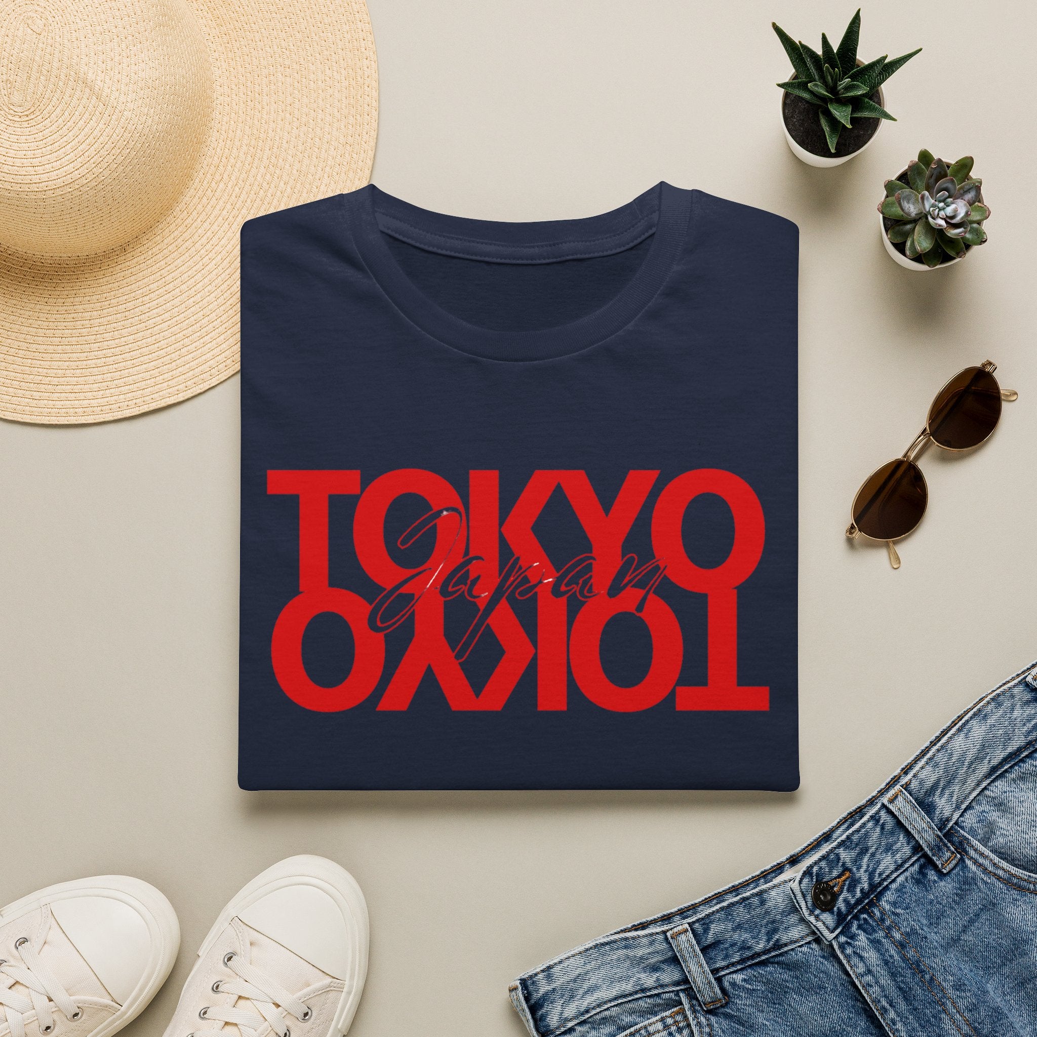 Tokyo Floral T-Shirt — Mirrored Red Logo "Tokyo" Graphic Tee