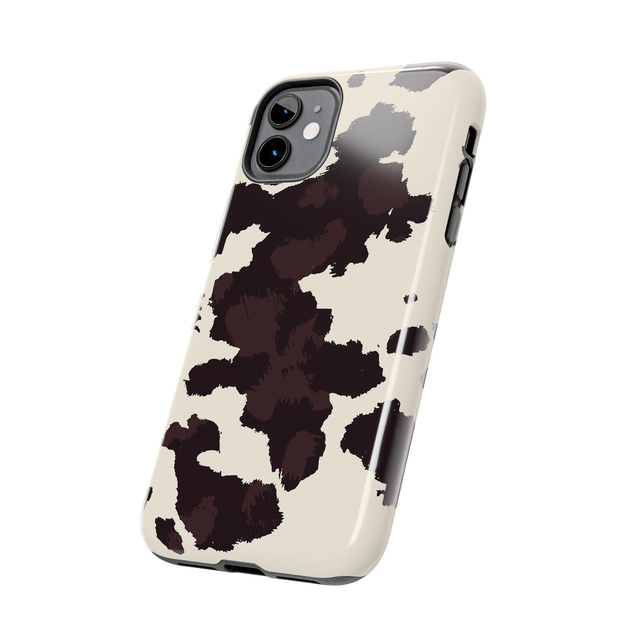 Cow Print Tough Phone Case — Brown Cream Protective Phone Cover