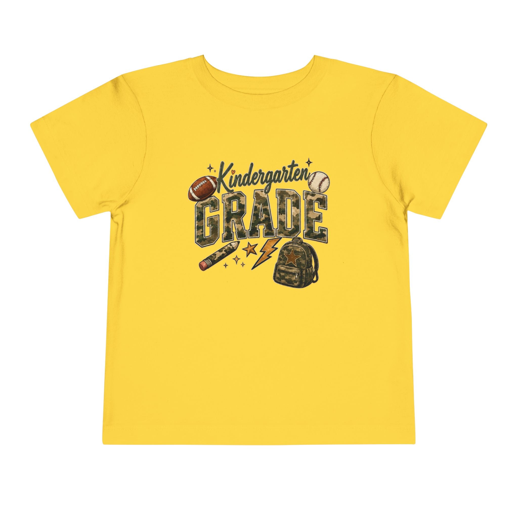Kindergarten Grade Toddler Tee — Cute Back-to-School Football & Backpack Shirt