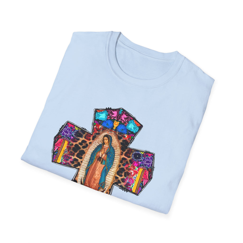 Our Lady of Guadalupe Cross T-Shirt | Religious Mexican Folk Art