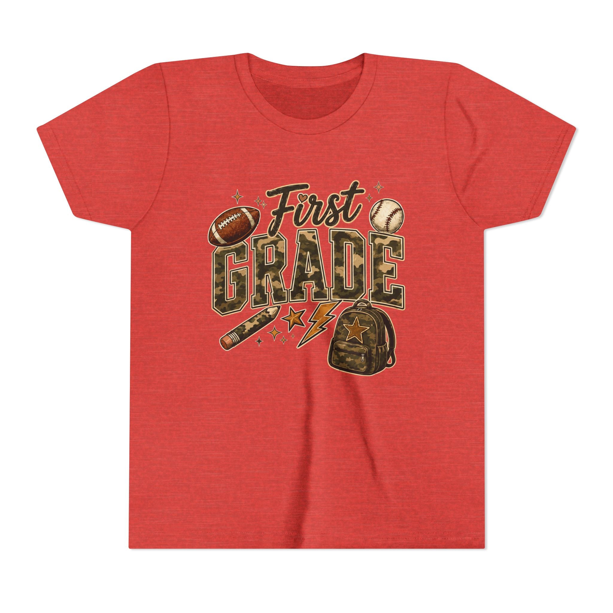 First Grade Kids T‑Shirt — Back to School Sports Backpack Design