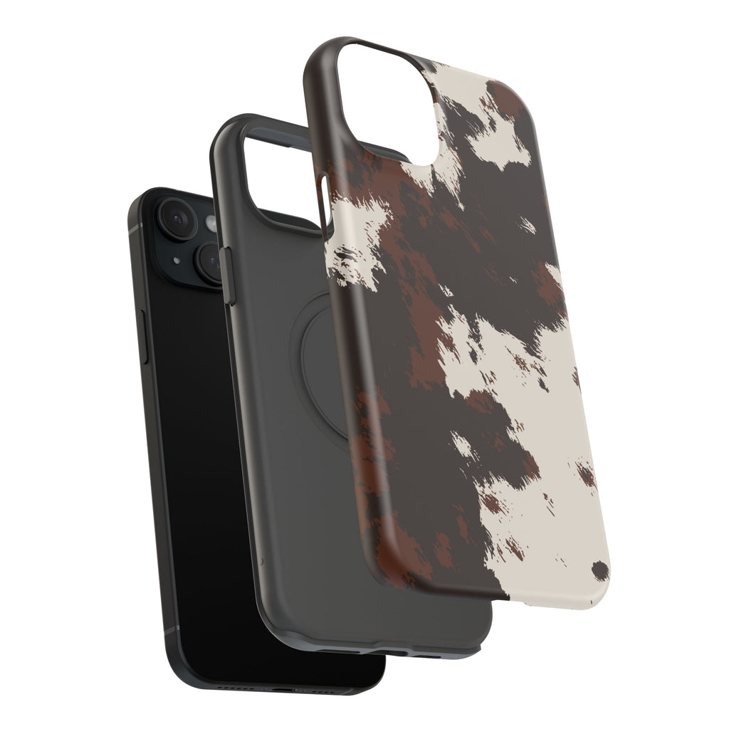 Cowhide Print Impact Phone Case — Brown & Cream Protective Cover