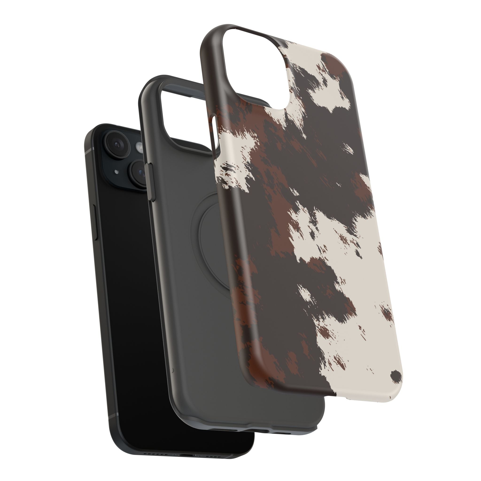 Cowhide Print Impact Phone Case — Brown & Cream Protective Cover