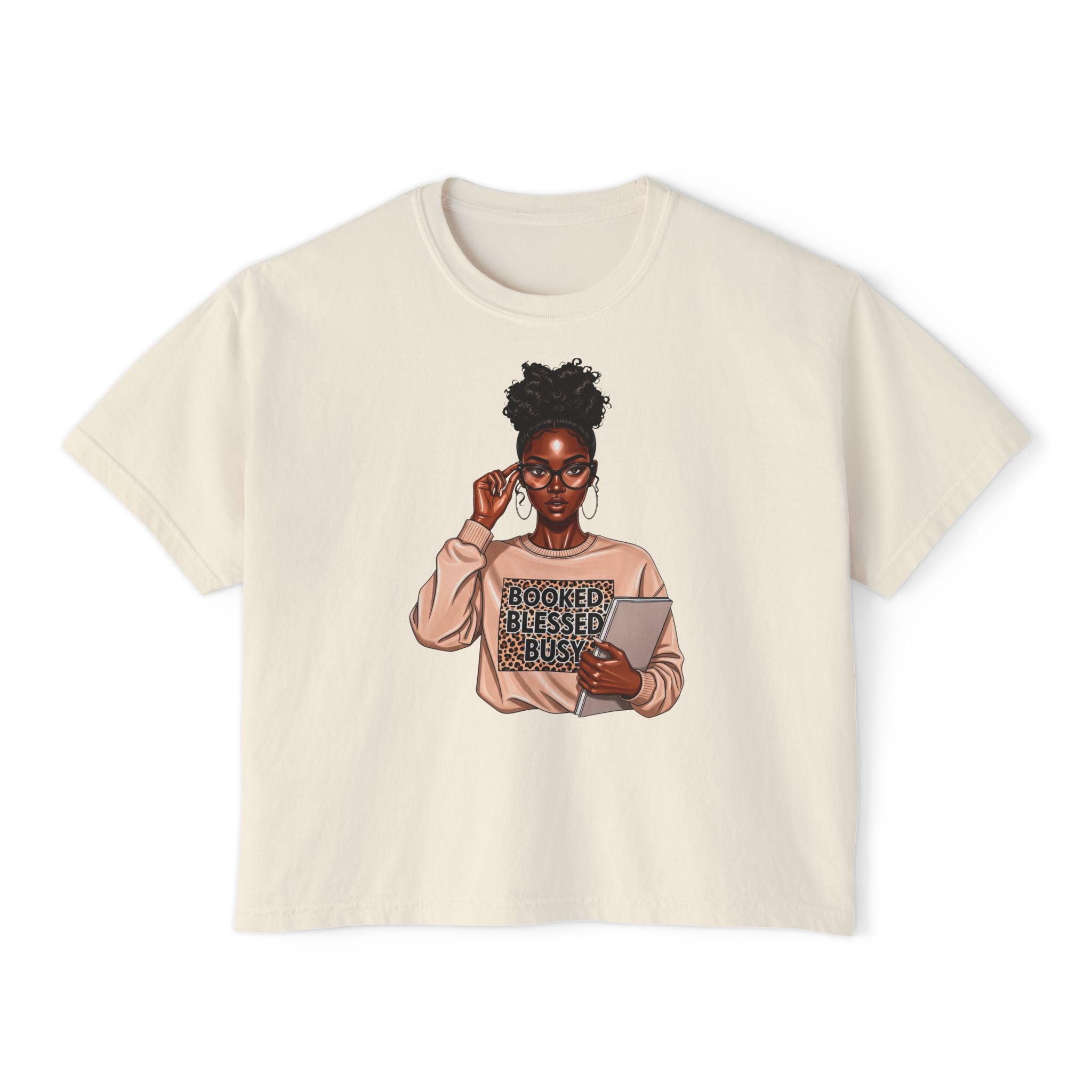 Boxy Tee — Booked Blessed Boss Graphic