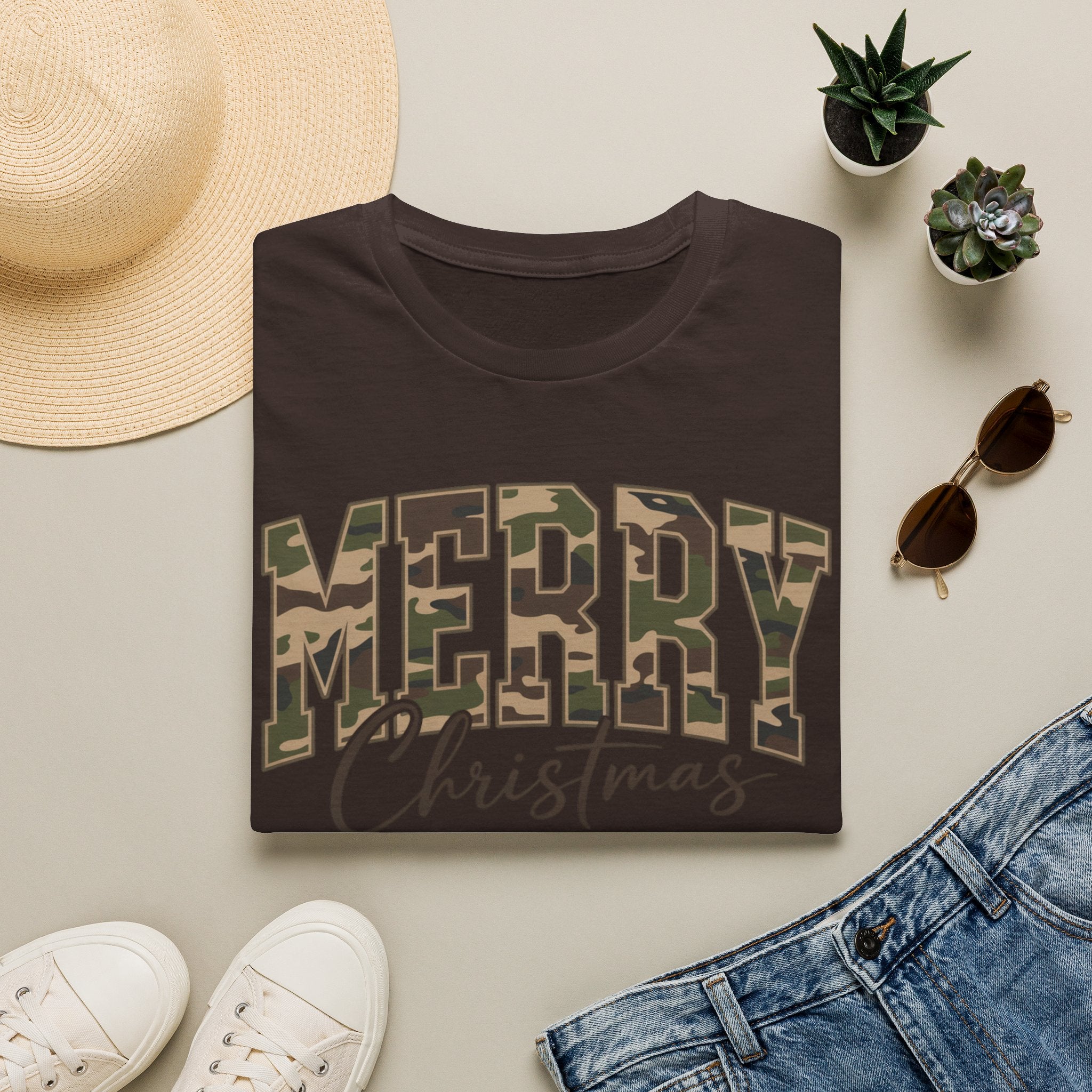 Camo "Merry Christmas" T‑Shirt — Holiday Casual Tee for Outdoorsy Families