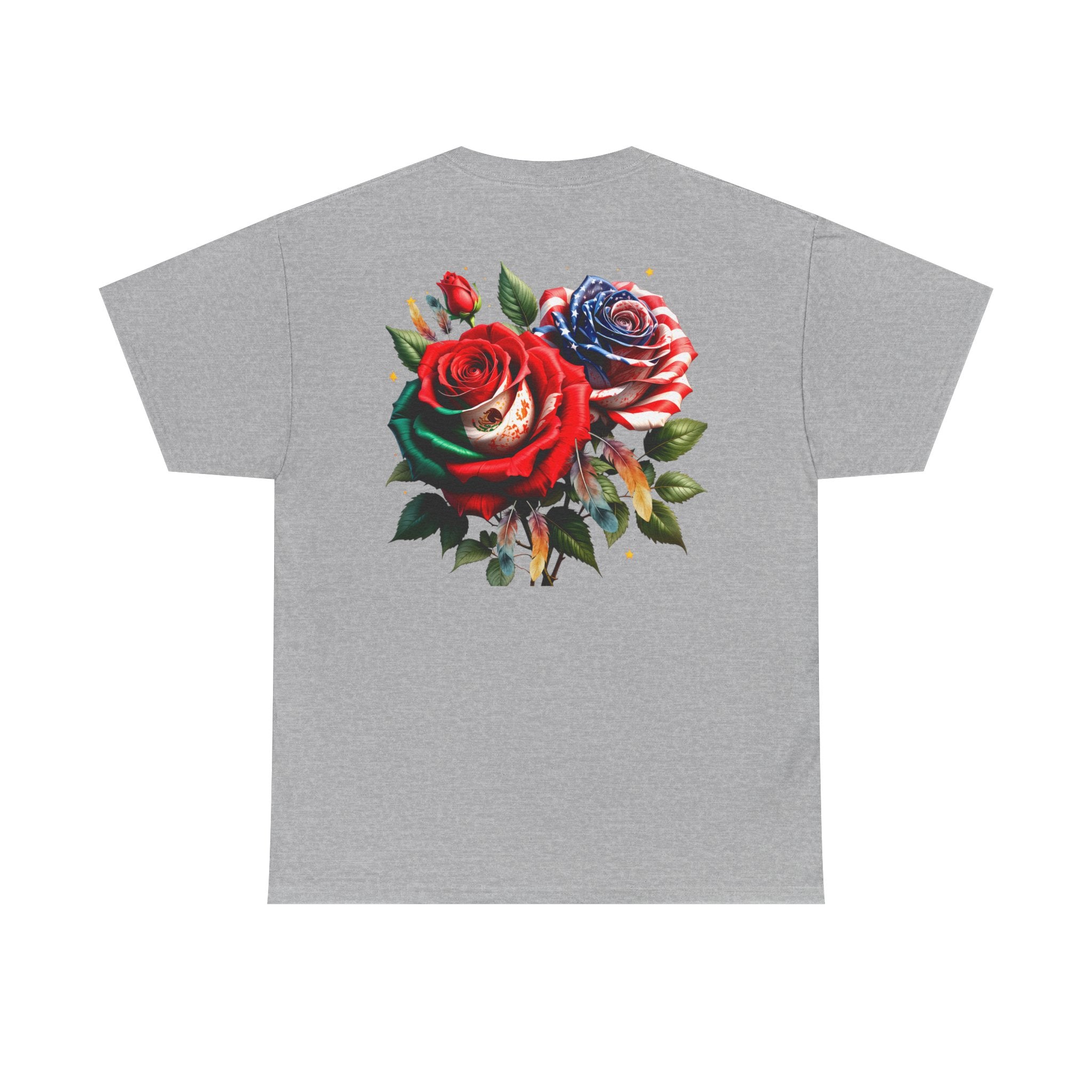 American & Italian Flag Tee with Vintage Rose Back — Patriotic Floral T-Shirt