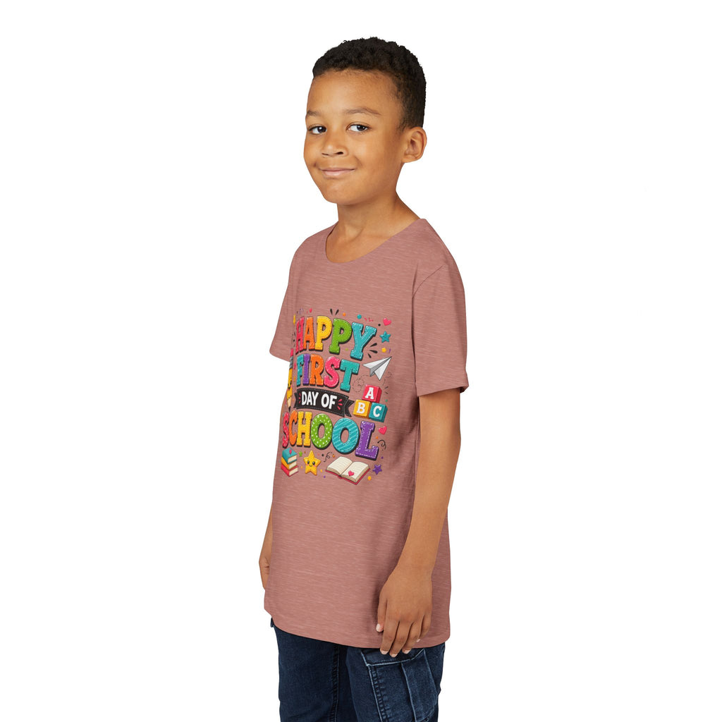 Youth Tee — "Happy First Day of School" Back-to-School Graphic Shirt