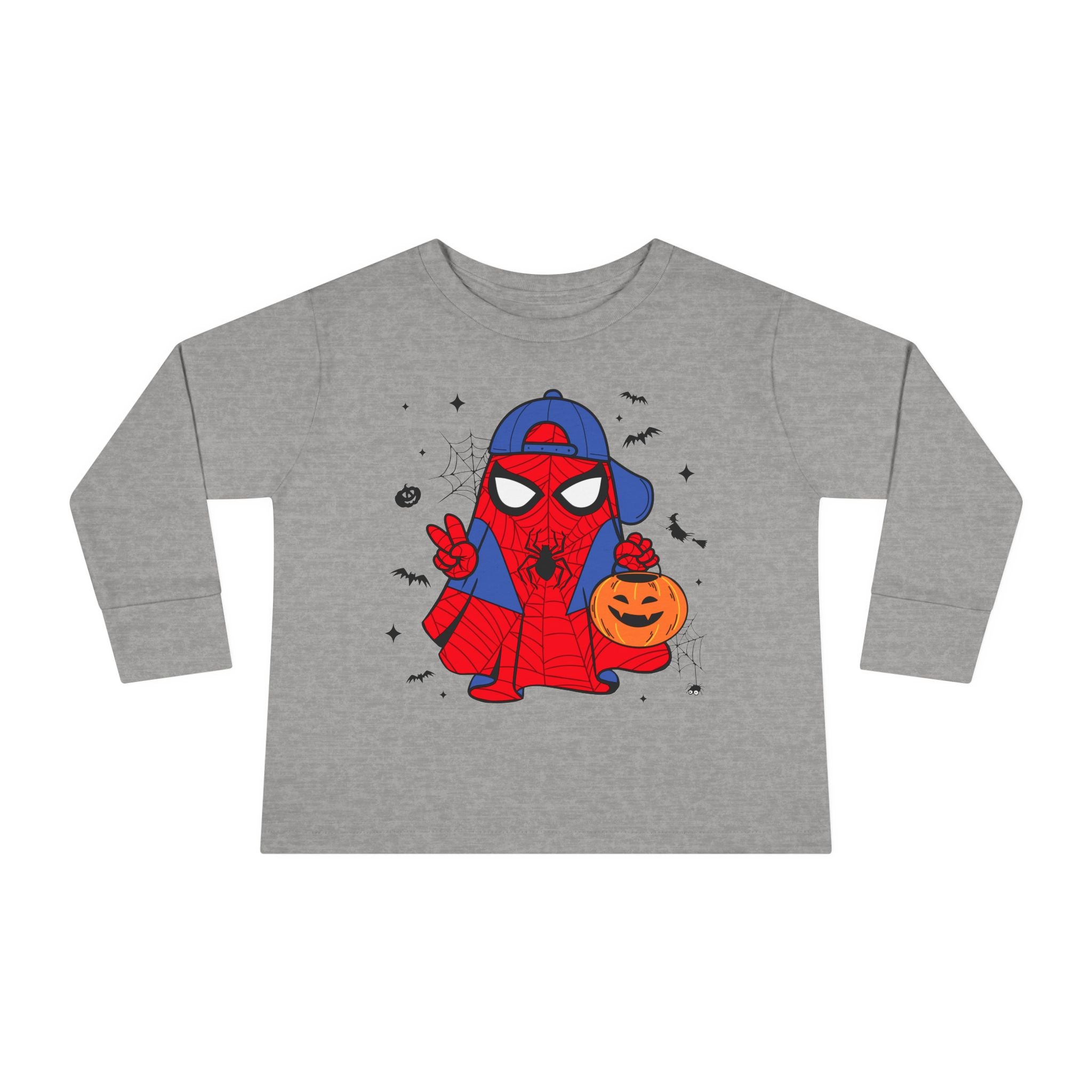 Spider Hero Toddler Long Sleeve Tee — Cute Halloween Pumpkin Trick-or-Treat Shirt