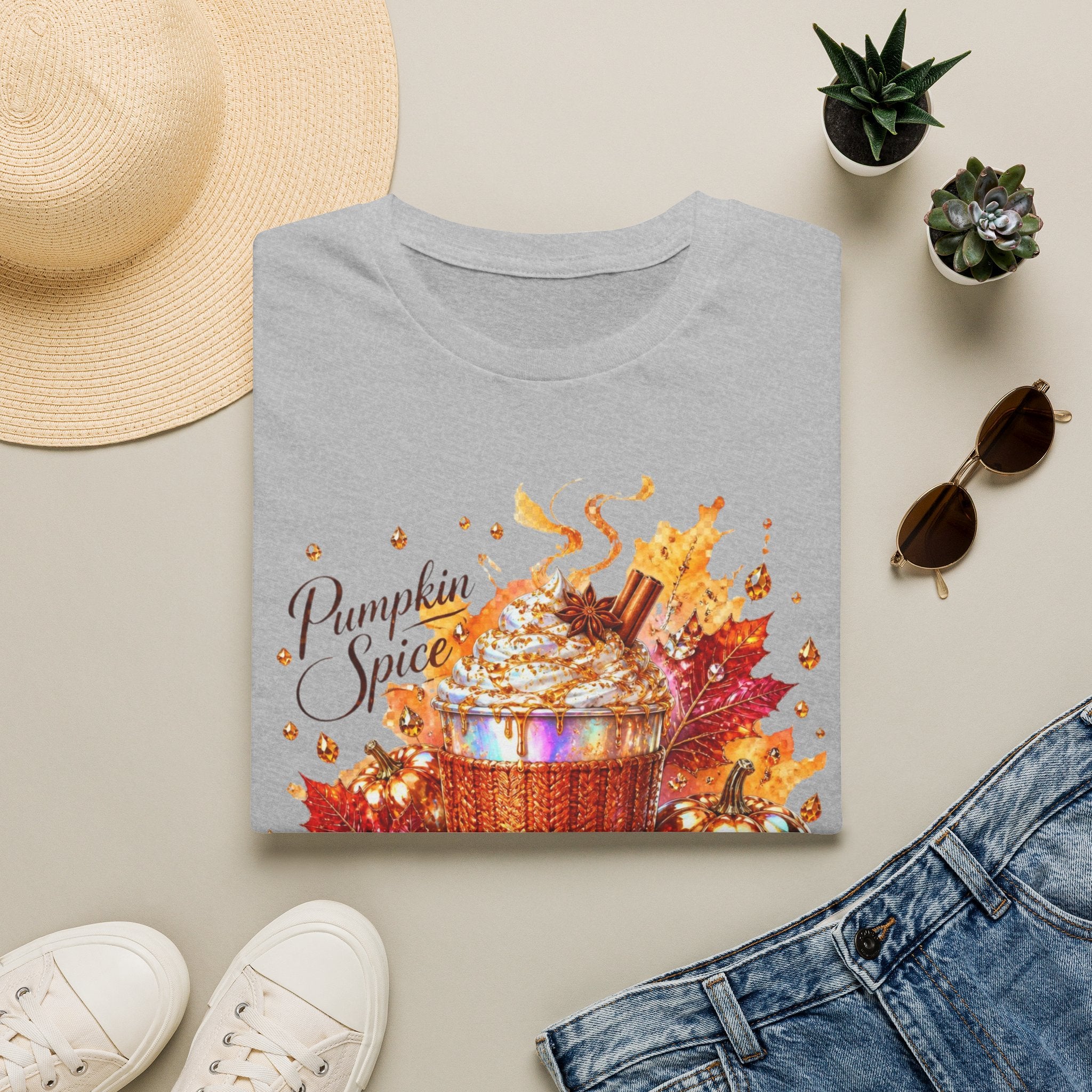 Pumpkin Spice Cup T-Shirt — Autumn Latte Fall Leaves Tee