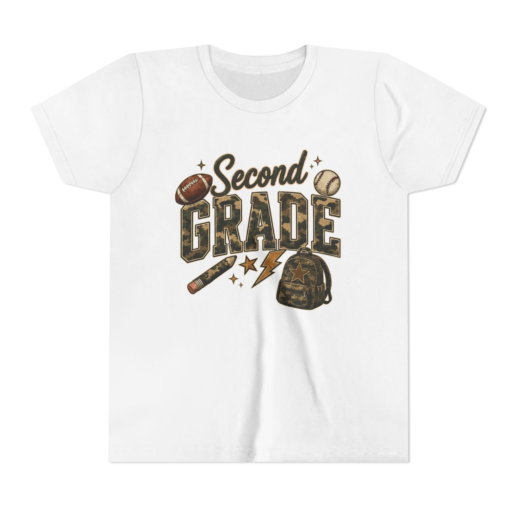 Second Grade Youth Tee — Back-to-School Sports & Backpack Design